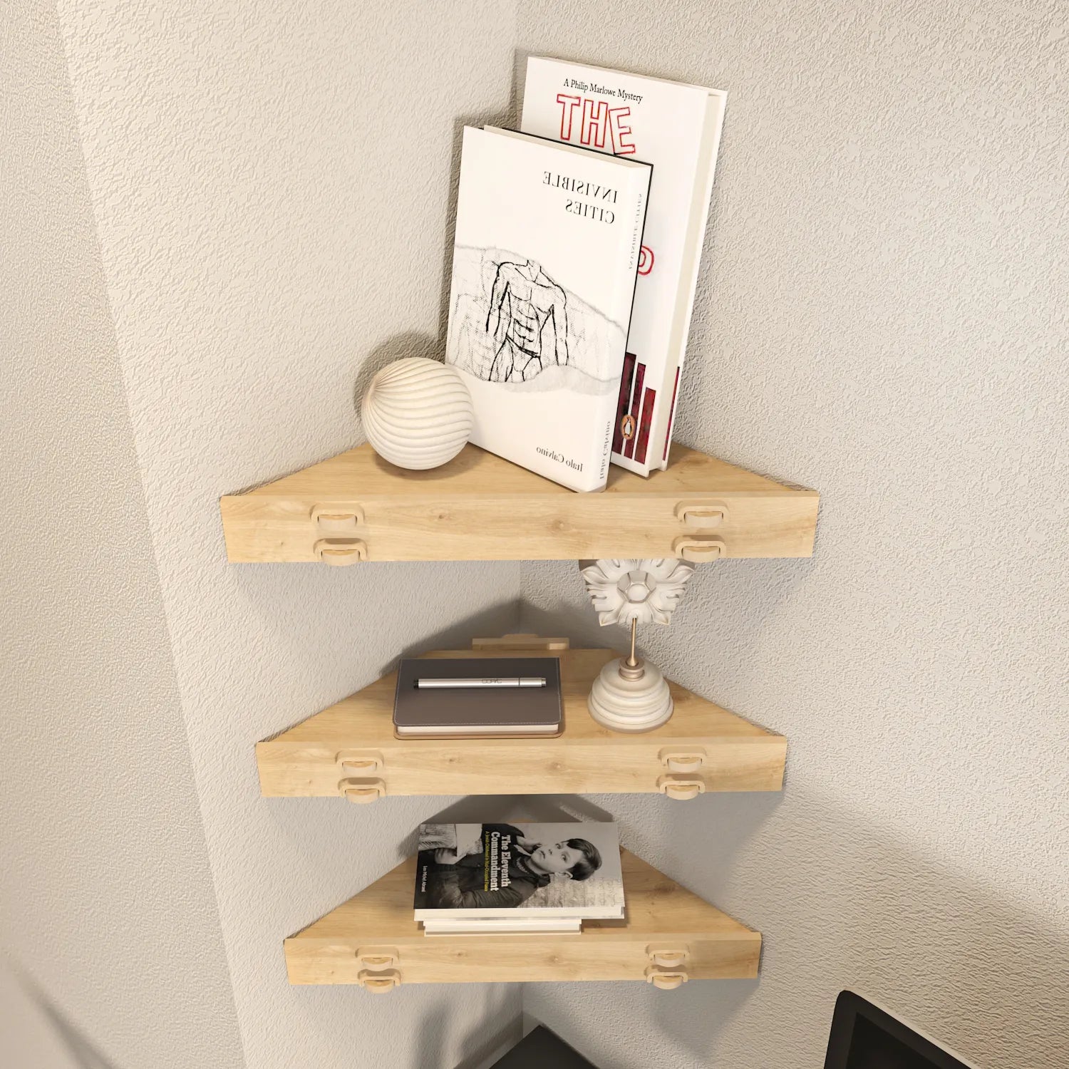 Edis 3 Piece MDF Corner Wall Shelf | Screwless Design