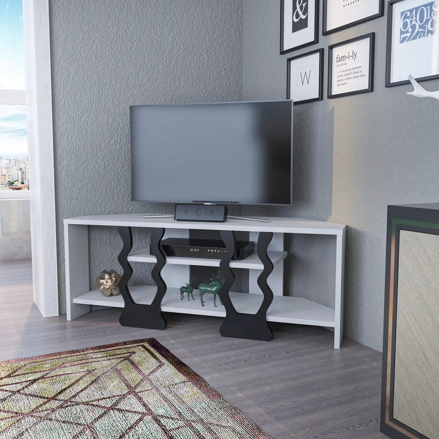 Firal 43 inch Wide Corner TV Stand Media Console for TVs up to 49 inch