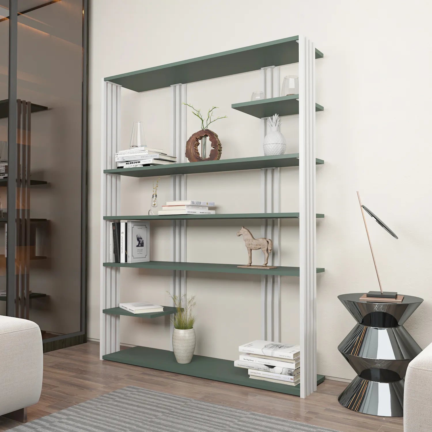 Jeni 63" Tall Metal Wood Bookcase | Bookshelf | Display Unit