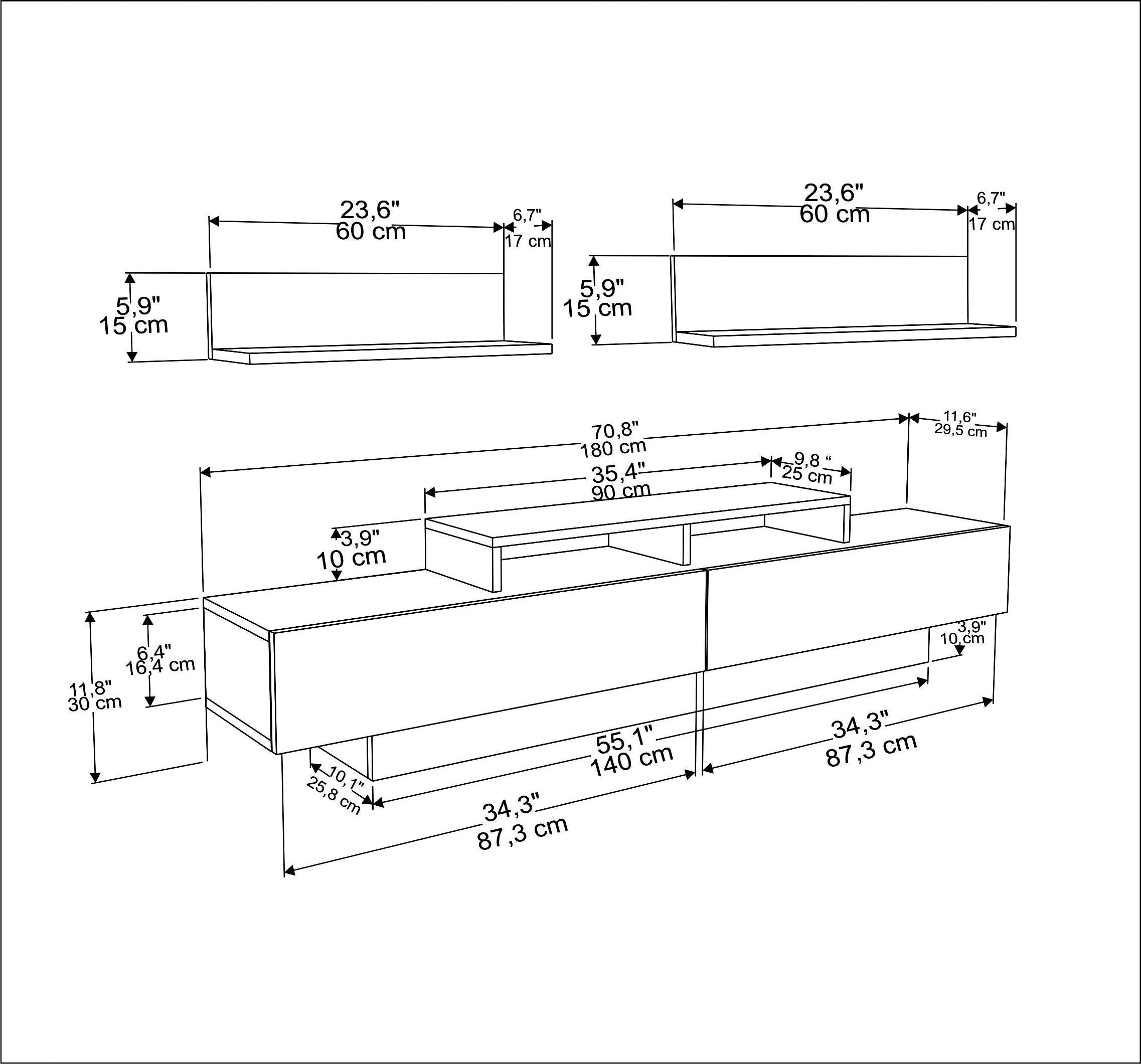 lusi tv stand dimensions chart