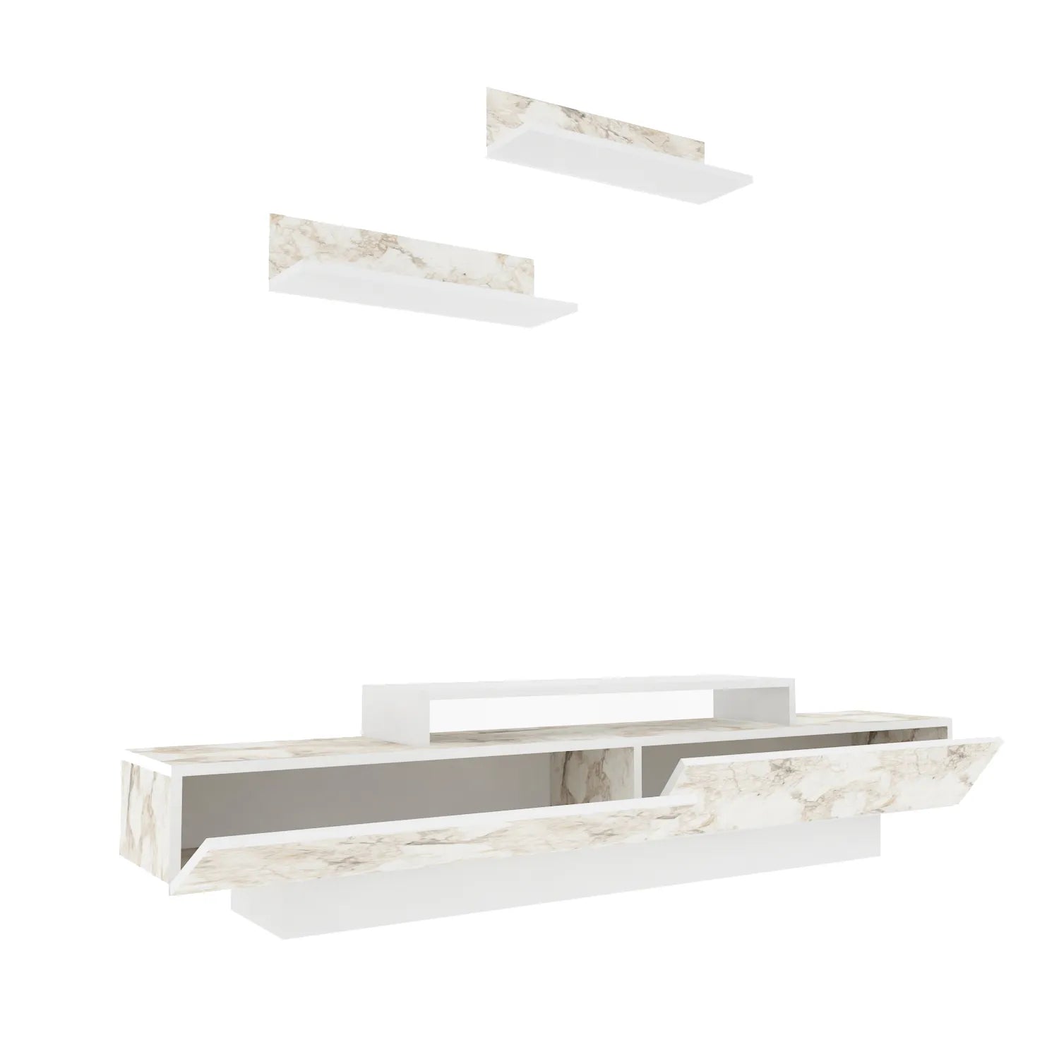 lusi tv stand white marble effect open angle white background