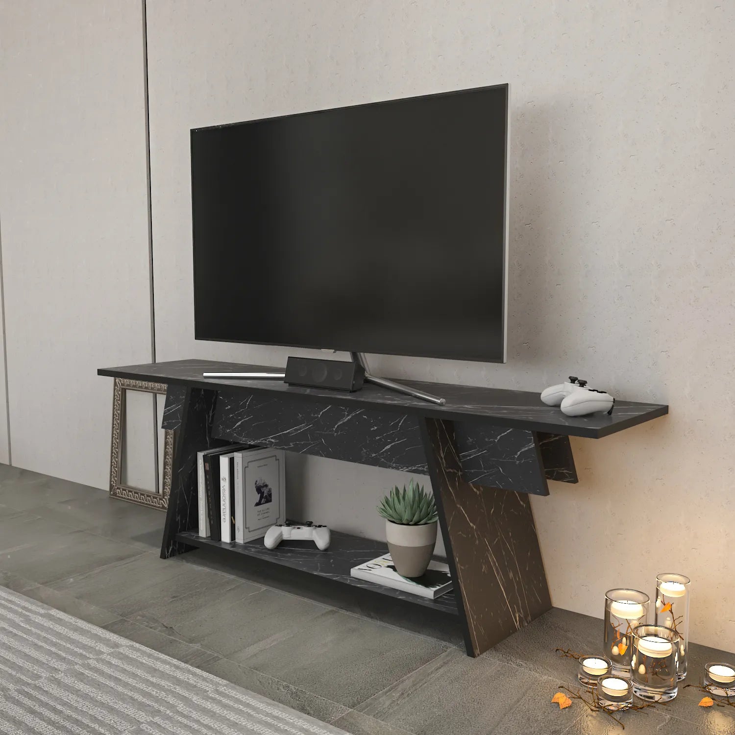 Lanca 59" Wide Minimalist TV Stand Media Console | Streamlined Design for TVs up to 68"