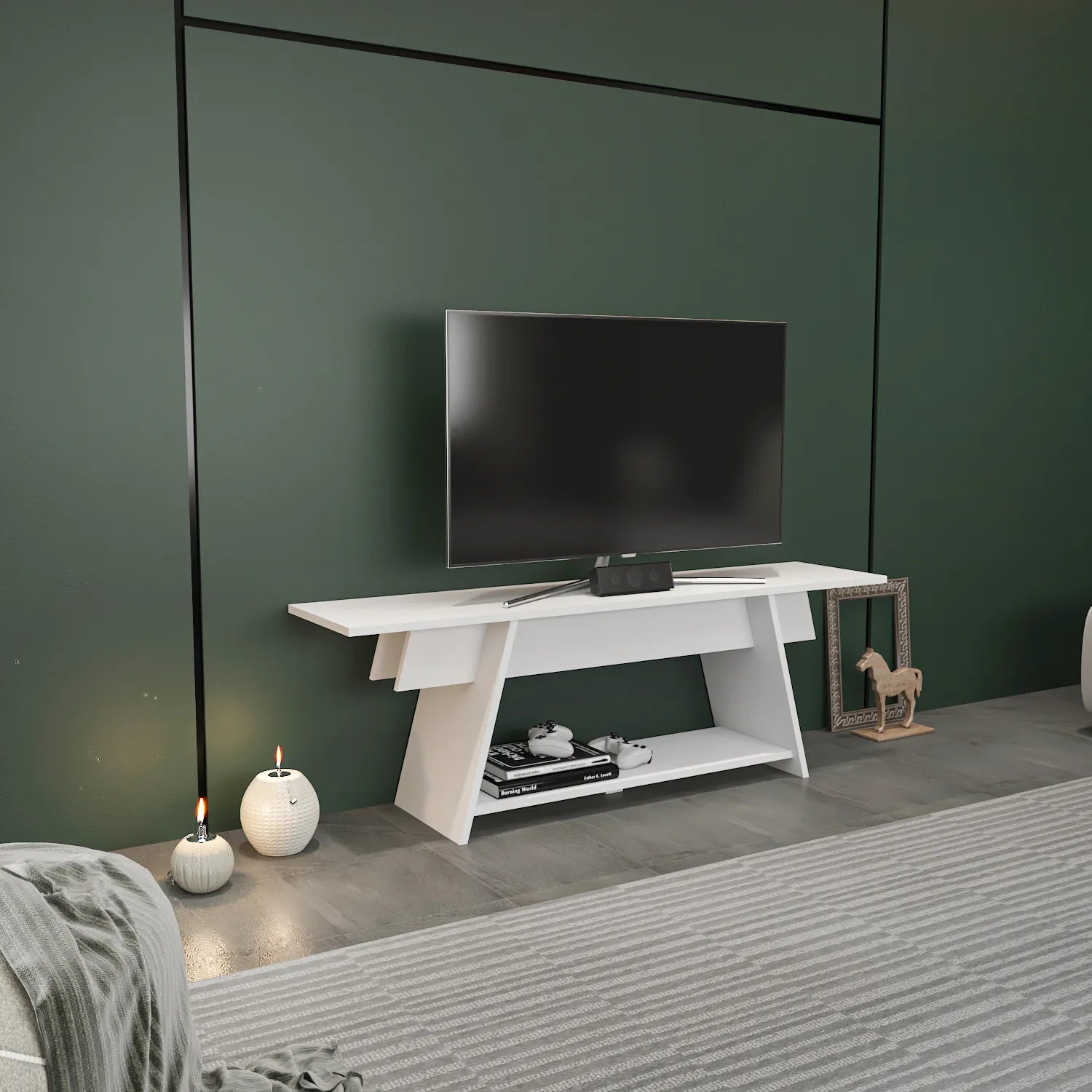 Lanca 59" Wide Minimalist TV Stand Media Console | Streamlined Design for TVs up to 68"