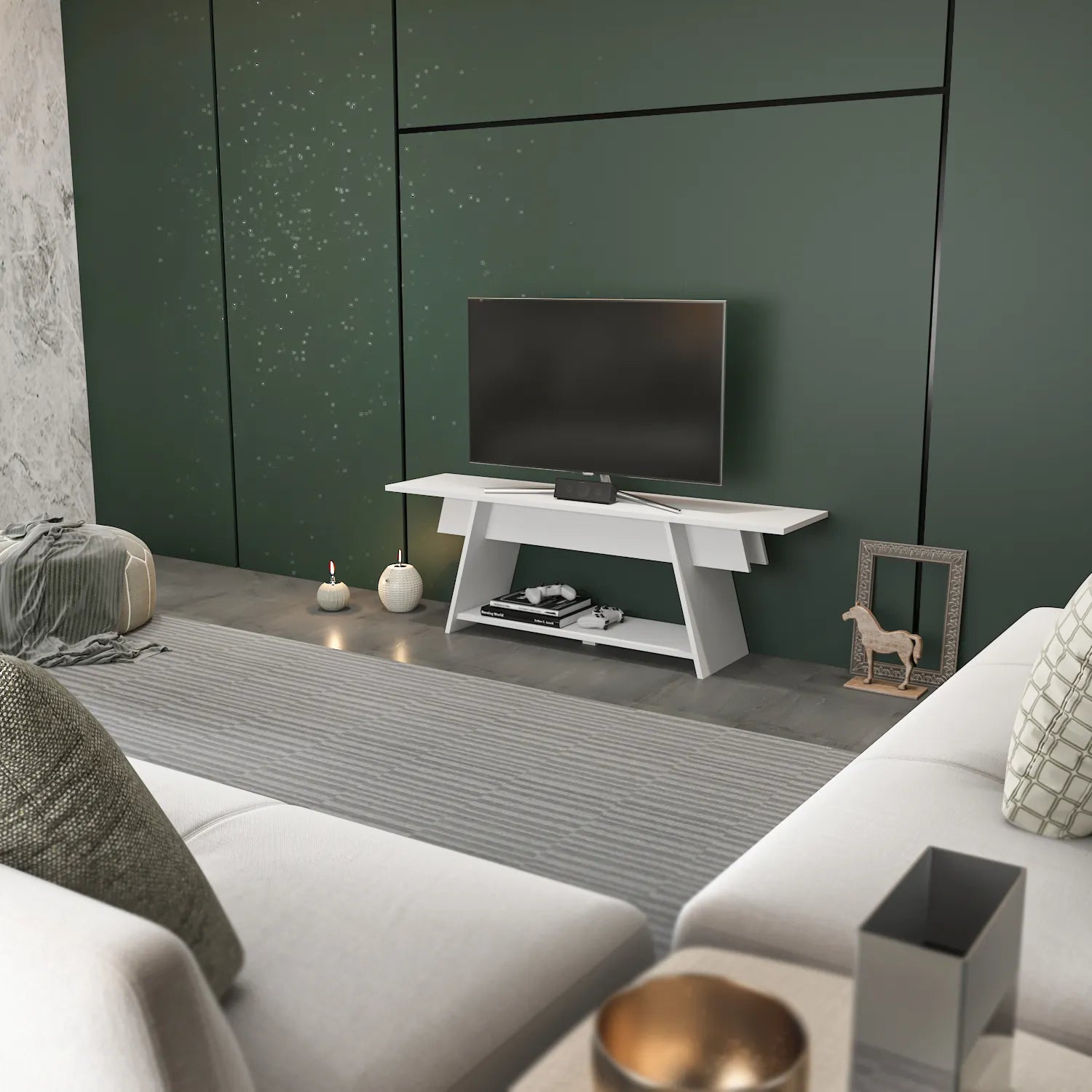 Lanca 59" Wide Minimalist TV Stand Media Console | Streamlined Design for TVs up to 68"