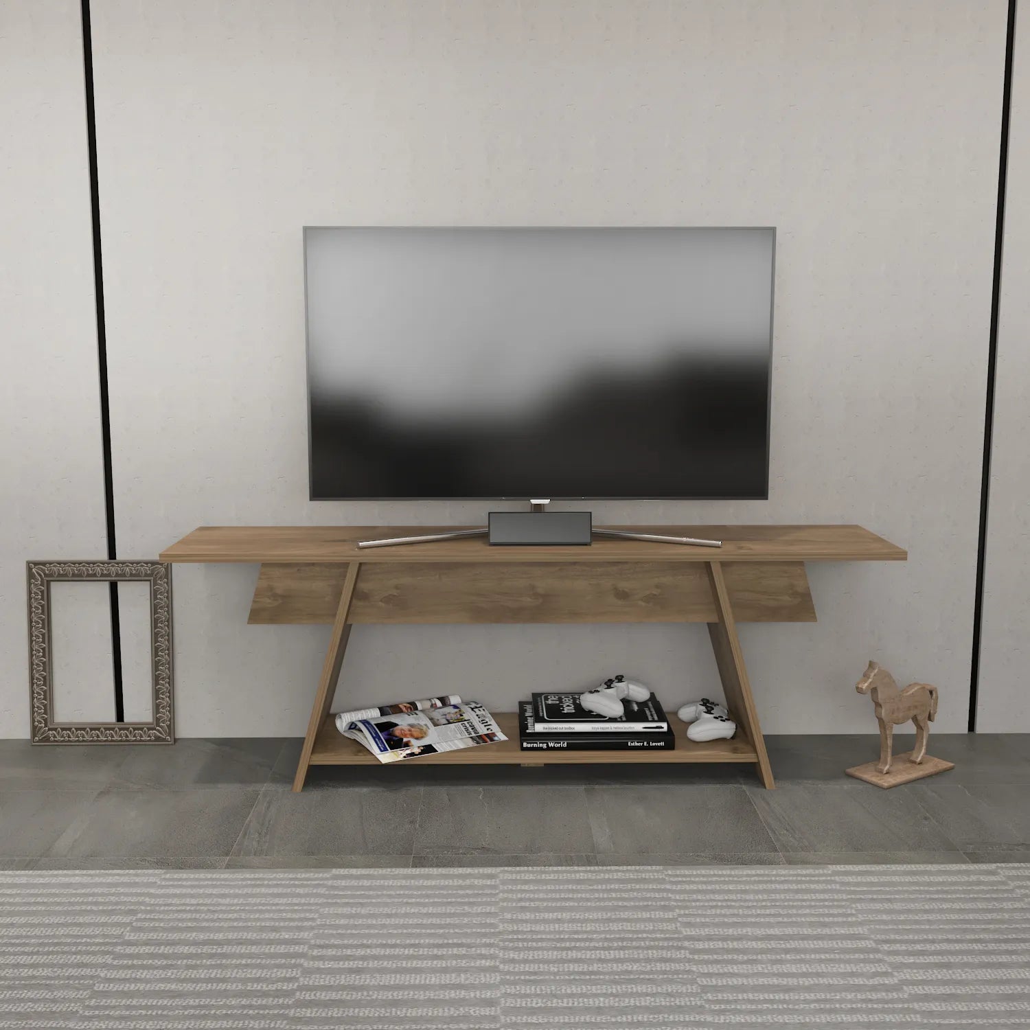 Lanca 59" Wide Minimalist TV Stand Media Console | Streamlined Design for TVs up to 68"