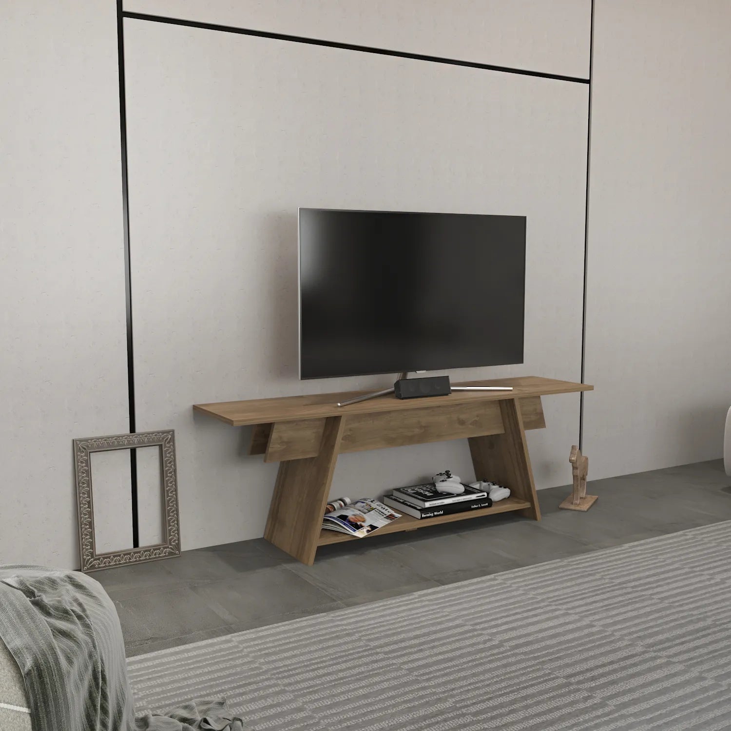 Lanca 59" Wide Minimalist TV Stand Media Console | Streamlined Design for TVs up to 68"