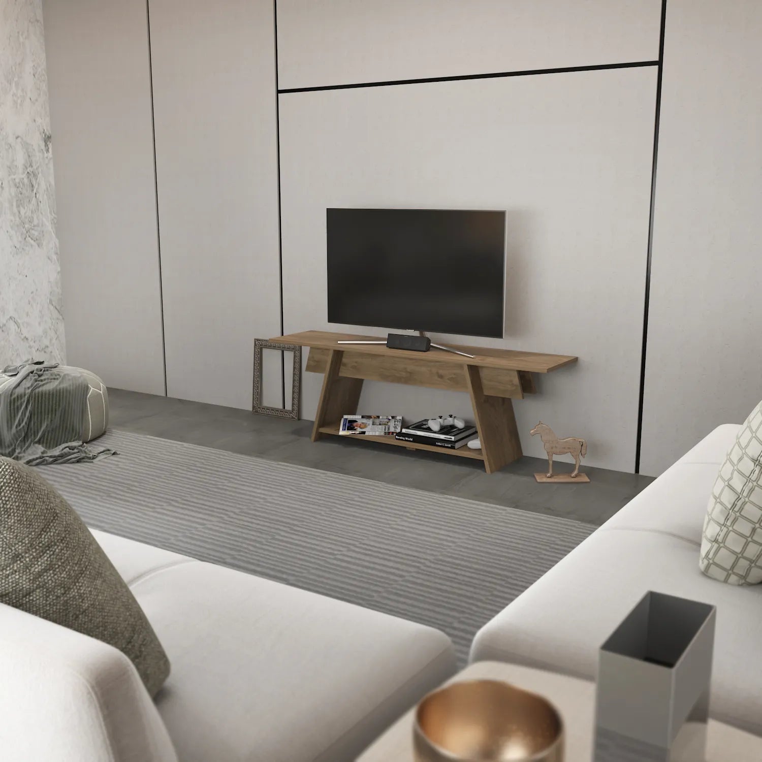 Lanca 59" Wide Minimalist TV Stand Media Console | Streamlined Design for TVs up to 68"