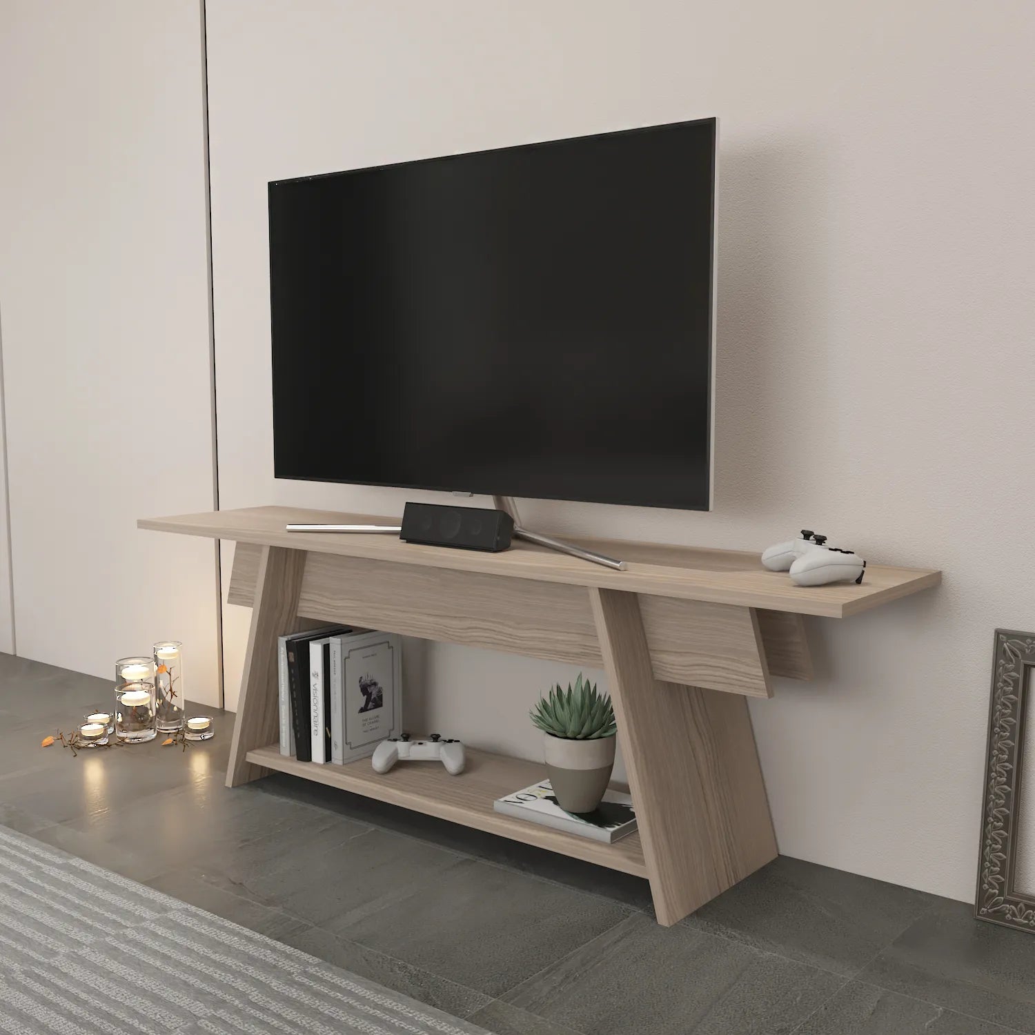 Lanca 59" Wide Minimalist TV Stand Media Console | Streamlined Design for TVs up to 68"