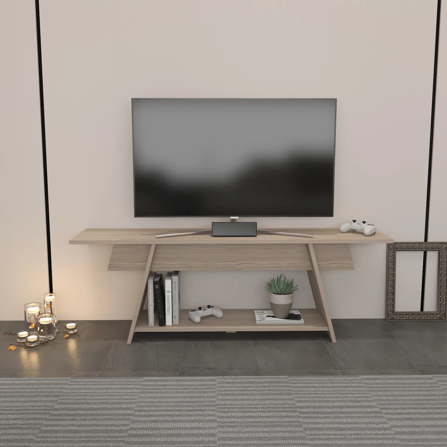 Lanca 59" Wide Minimalist TV Stand Media Console | Streamlined Design for TVs up to 68"