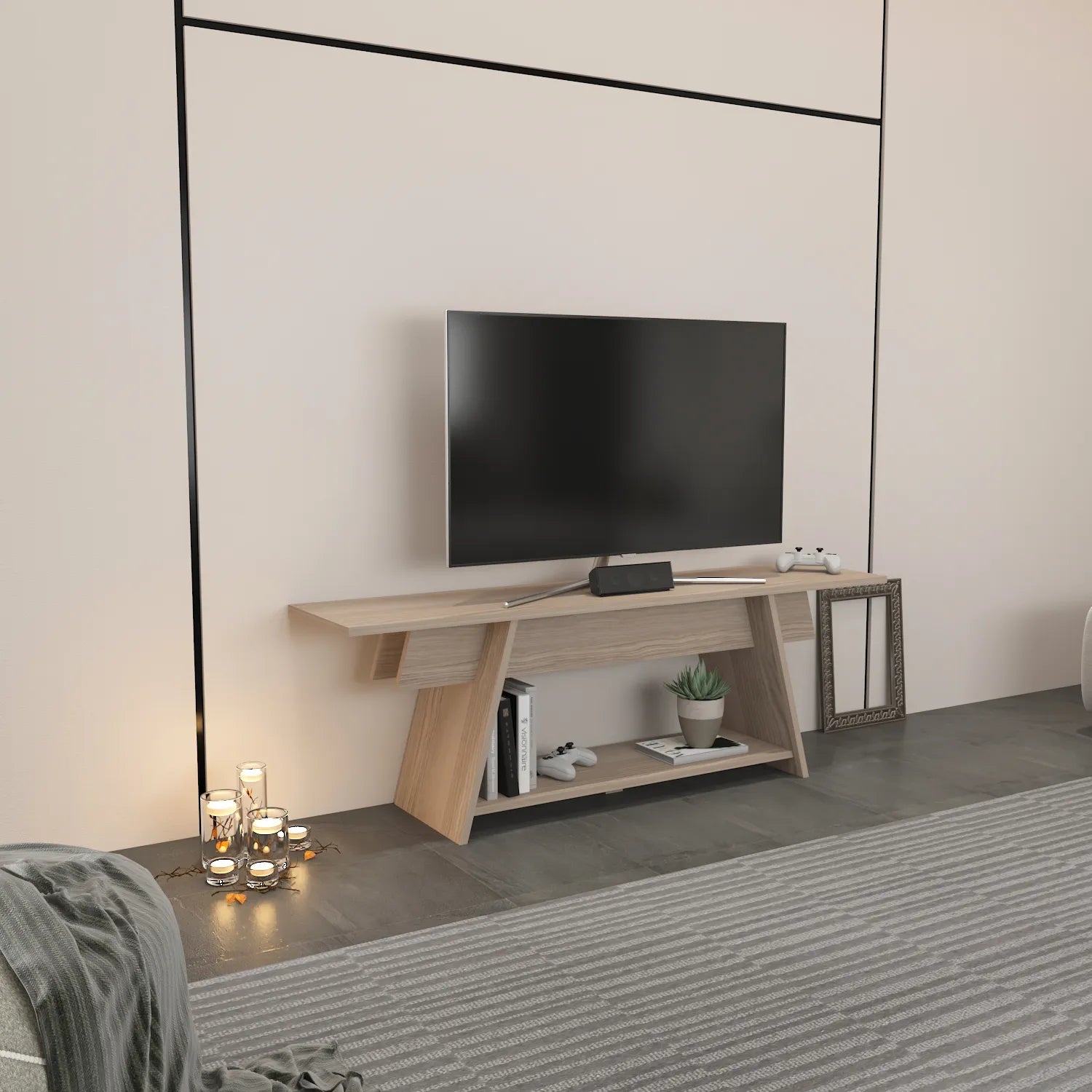 Lanca 59" Wide Minimalist TV Stand Media Console | Streamlined Design for TVs up to 68"