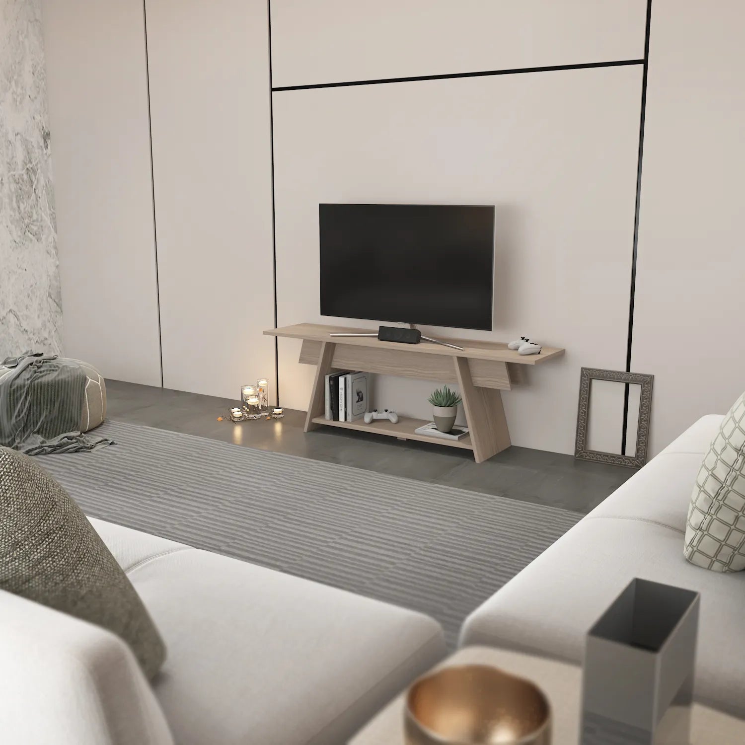 Lanca 59" Wide Minimalist TV Stand Media Console | Streamlined Design for TVs up to 68"