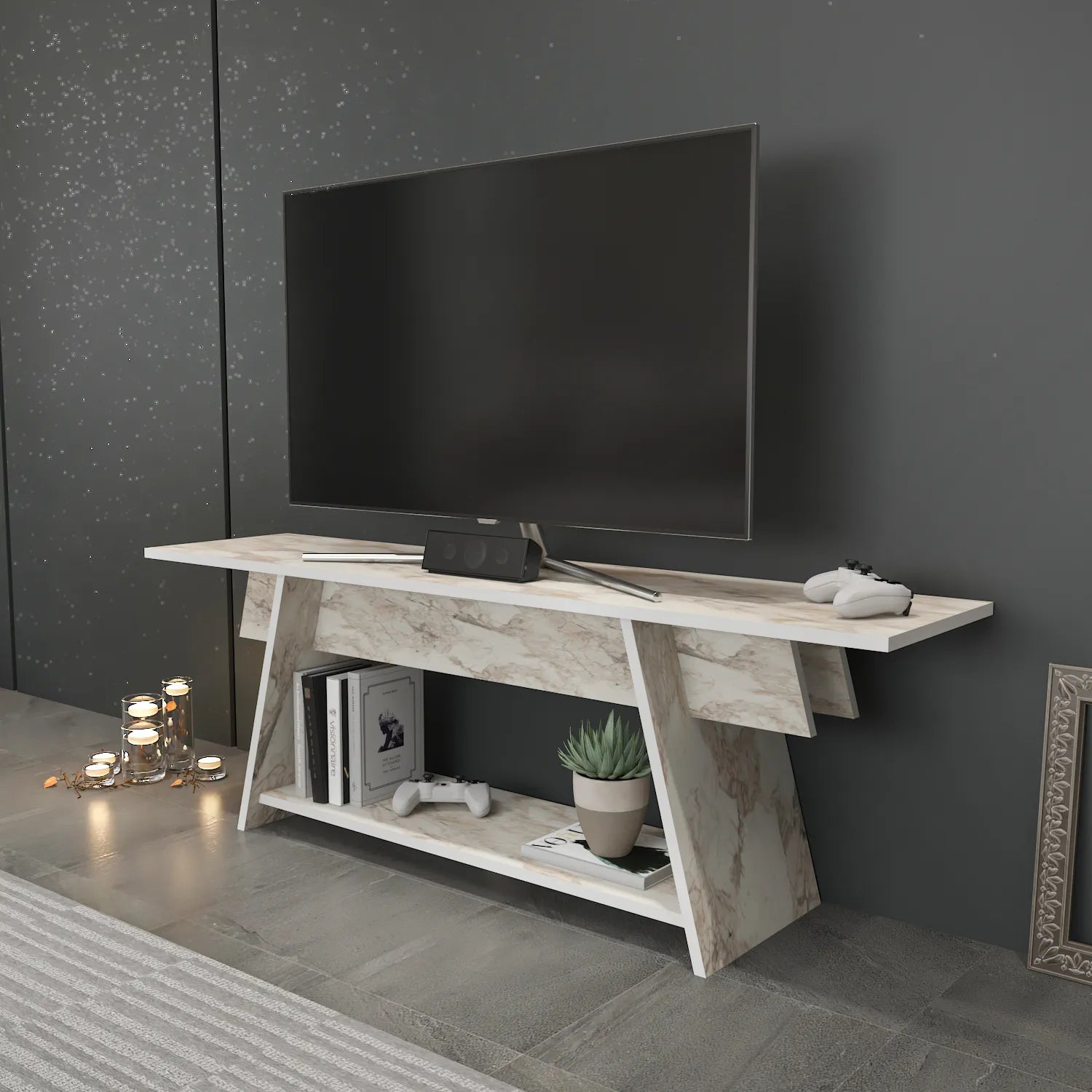 Lanca 59" Wide Minimalist TV Stand Media Console | Streamlined Design for TVs up to 68"