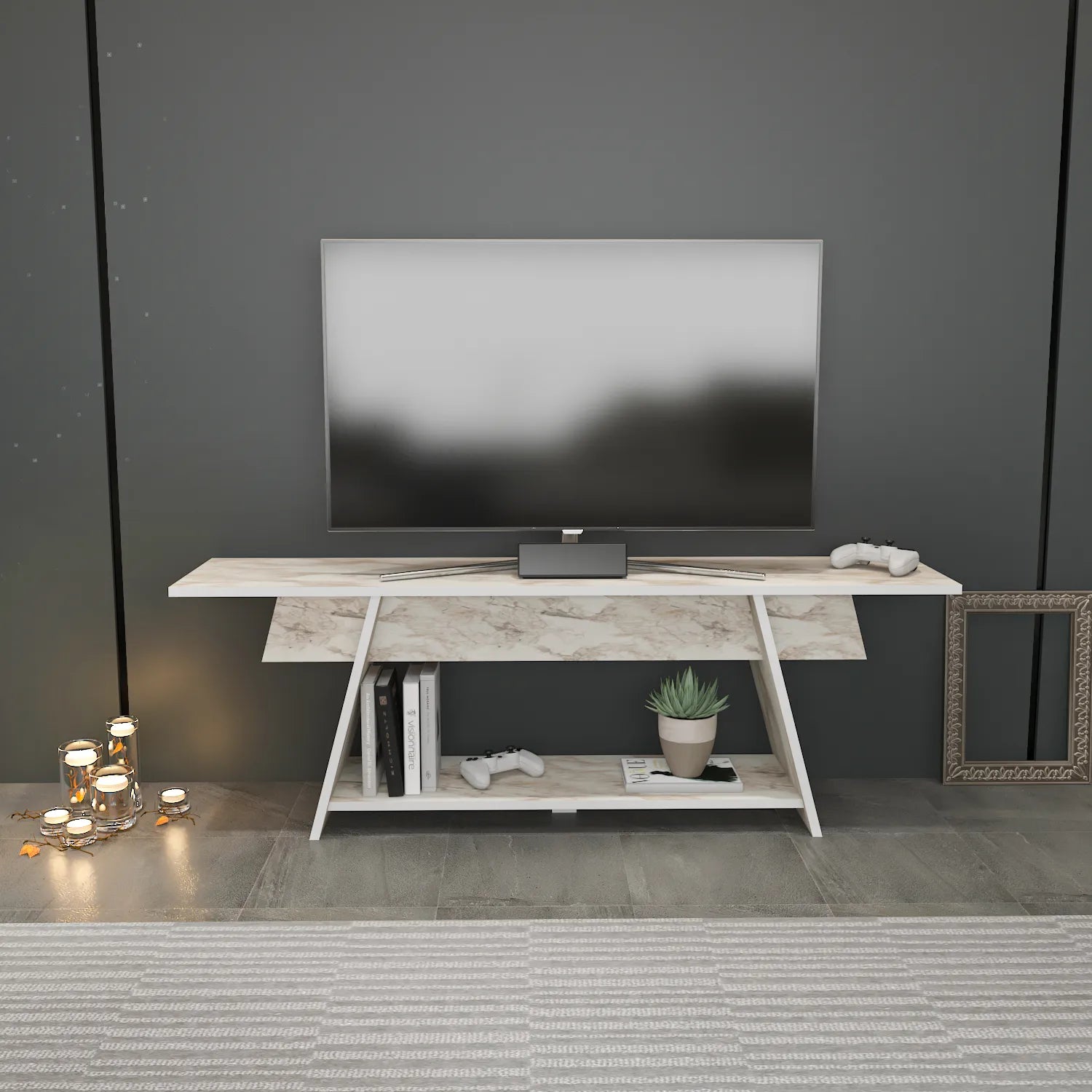 Lanca 59" Wide Minimalist TV Stand Media Console | Streamlined Design for TVs up to 68"