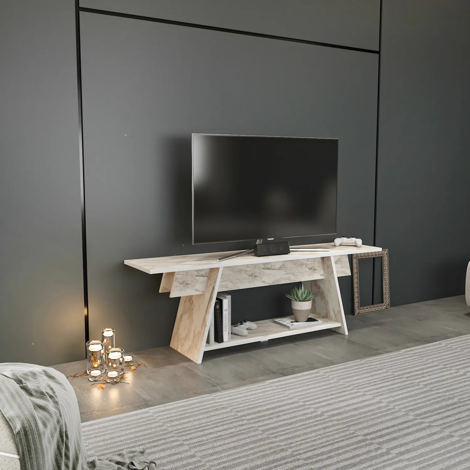 Lanca 59" Wide Minimalist TV Stand Media Console | Streamlined Design for TVs up to 68"