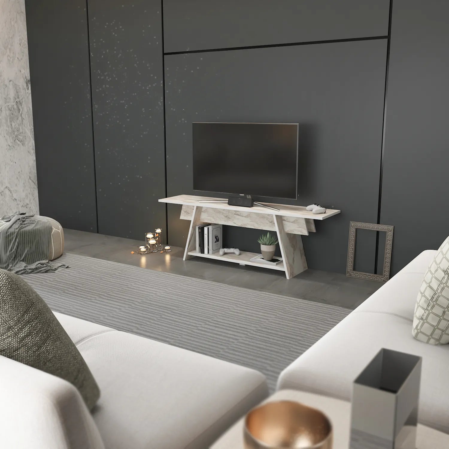 Lanca 59" Wide Minimalist TV Stand Media Console | Streamlined Design for TVs up to 68"