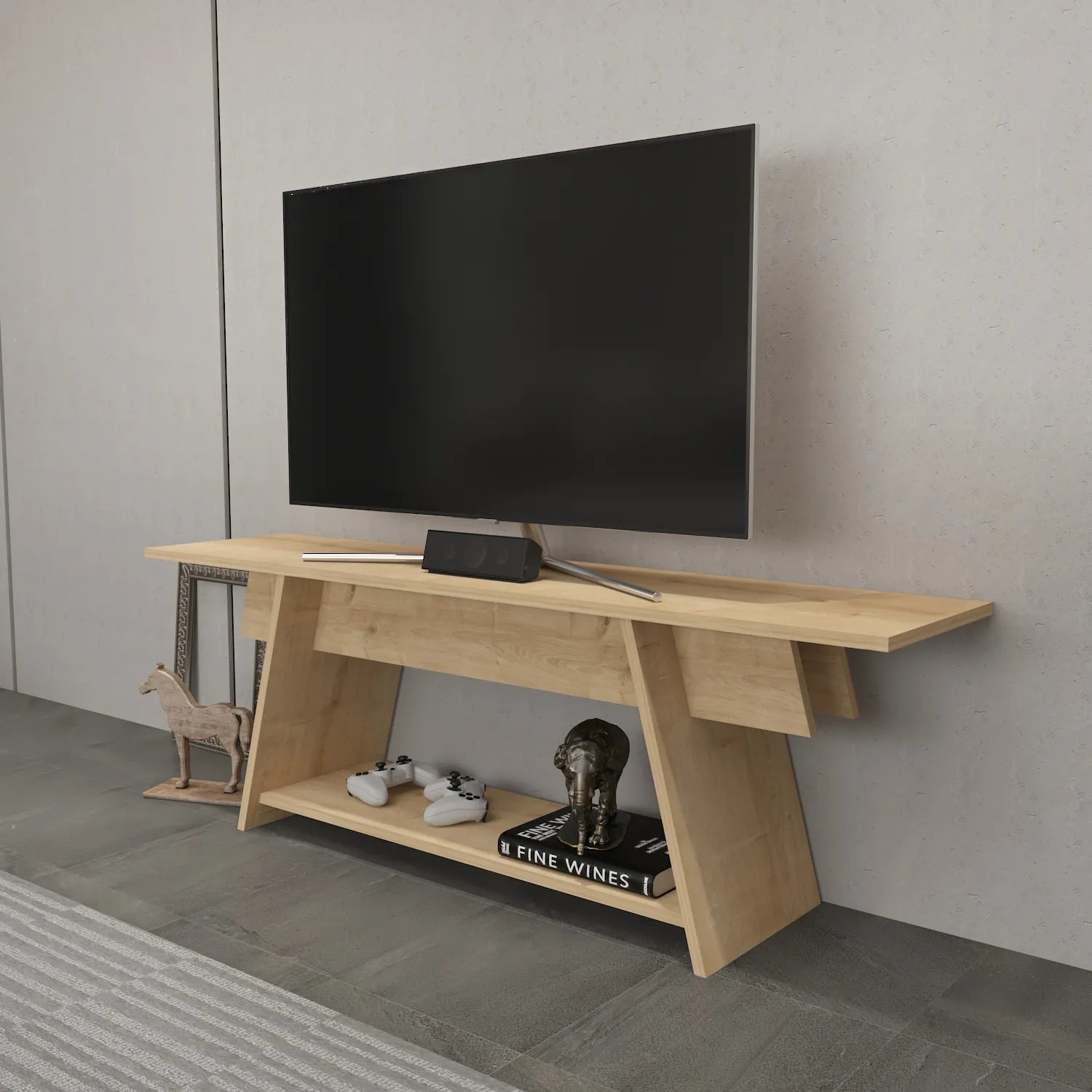 Lanca 59" Wide Minimalist TV Stand Media Console | Streamlined Design for TVs up to 68"