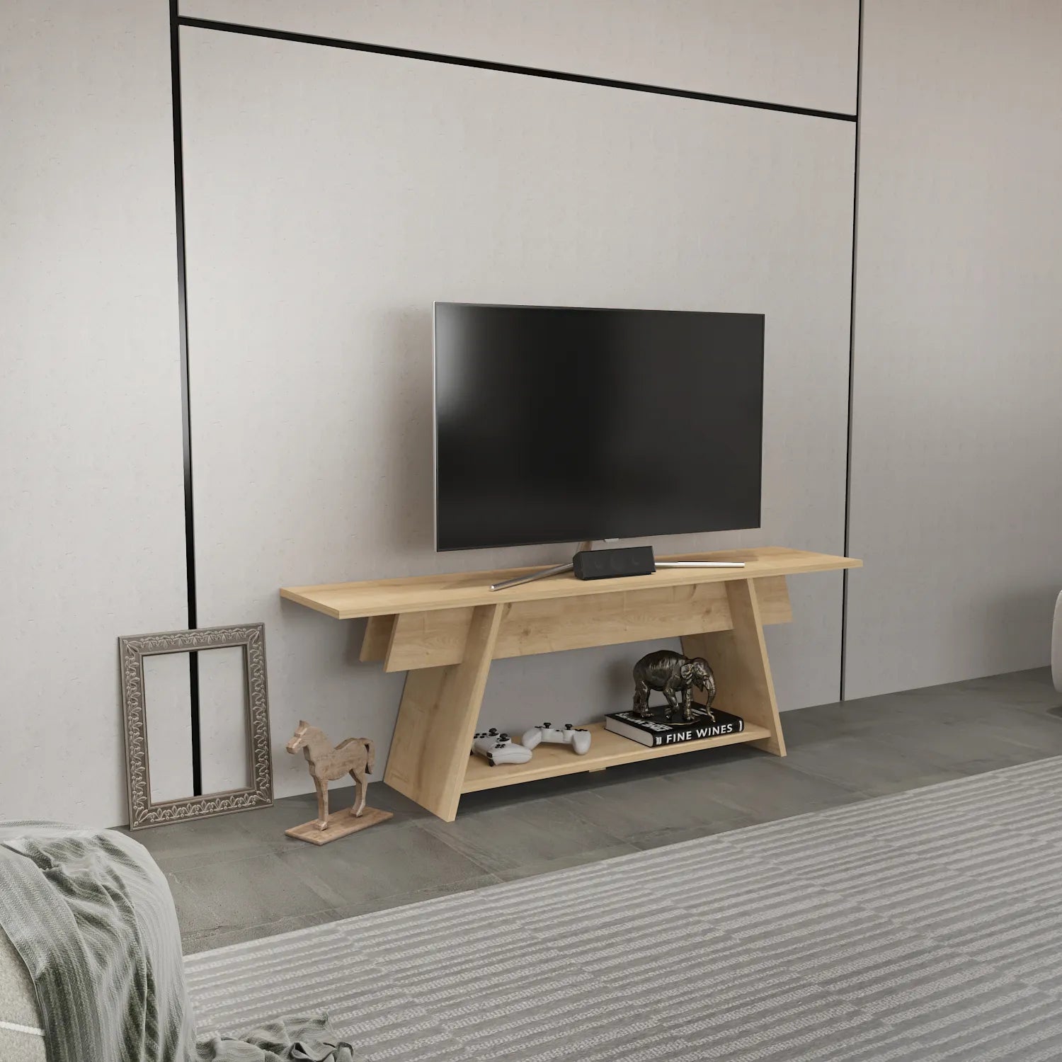 Lanca 59" Wide Minimalist TV Stand Media Console | Streamlined Design for TVs up to 68"