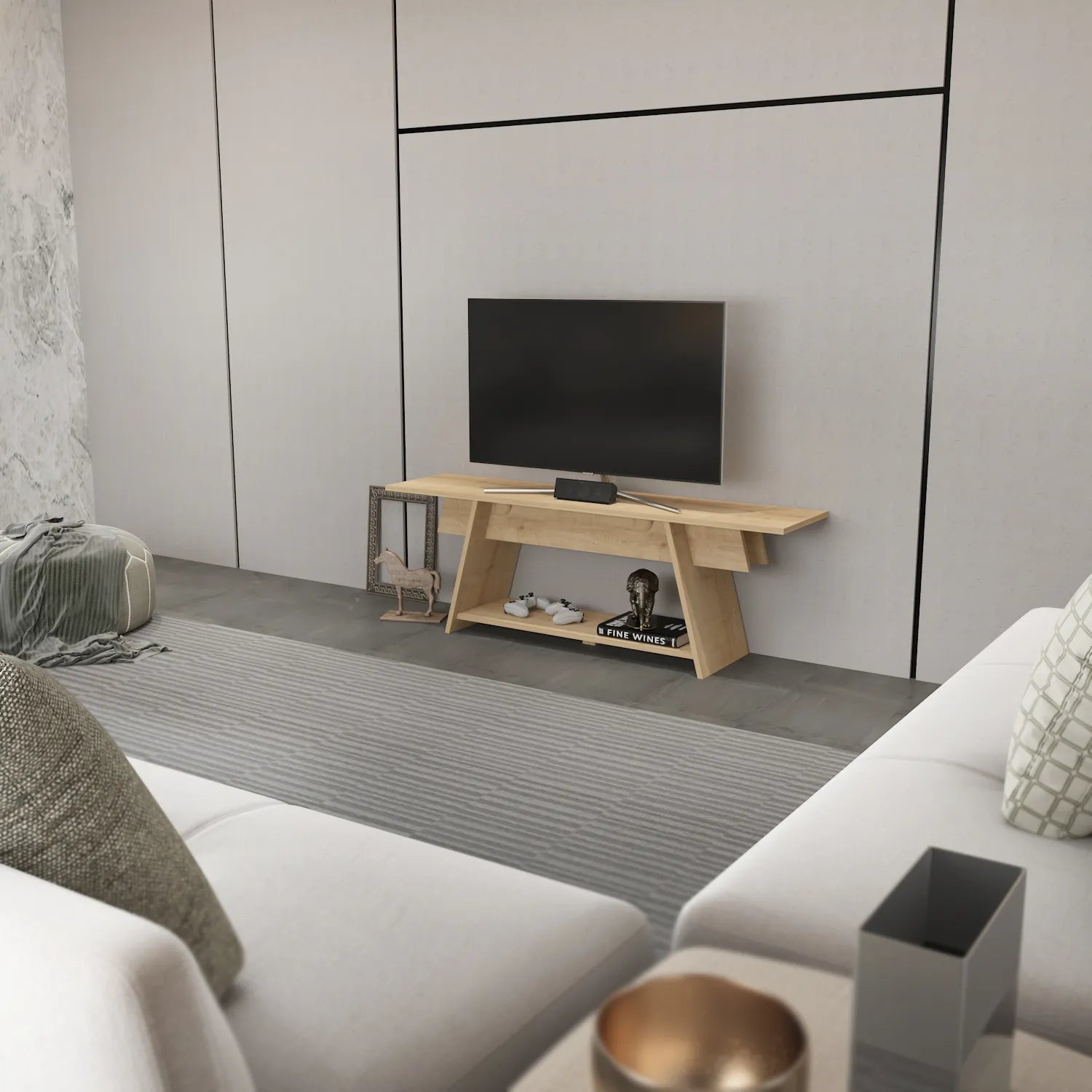 Lanca 59" Wide Minimalist TV Stand Media Console | Streamlined Design for TVs up to 68"