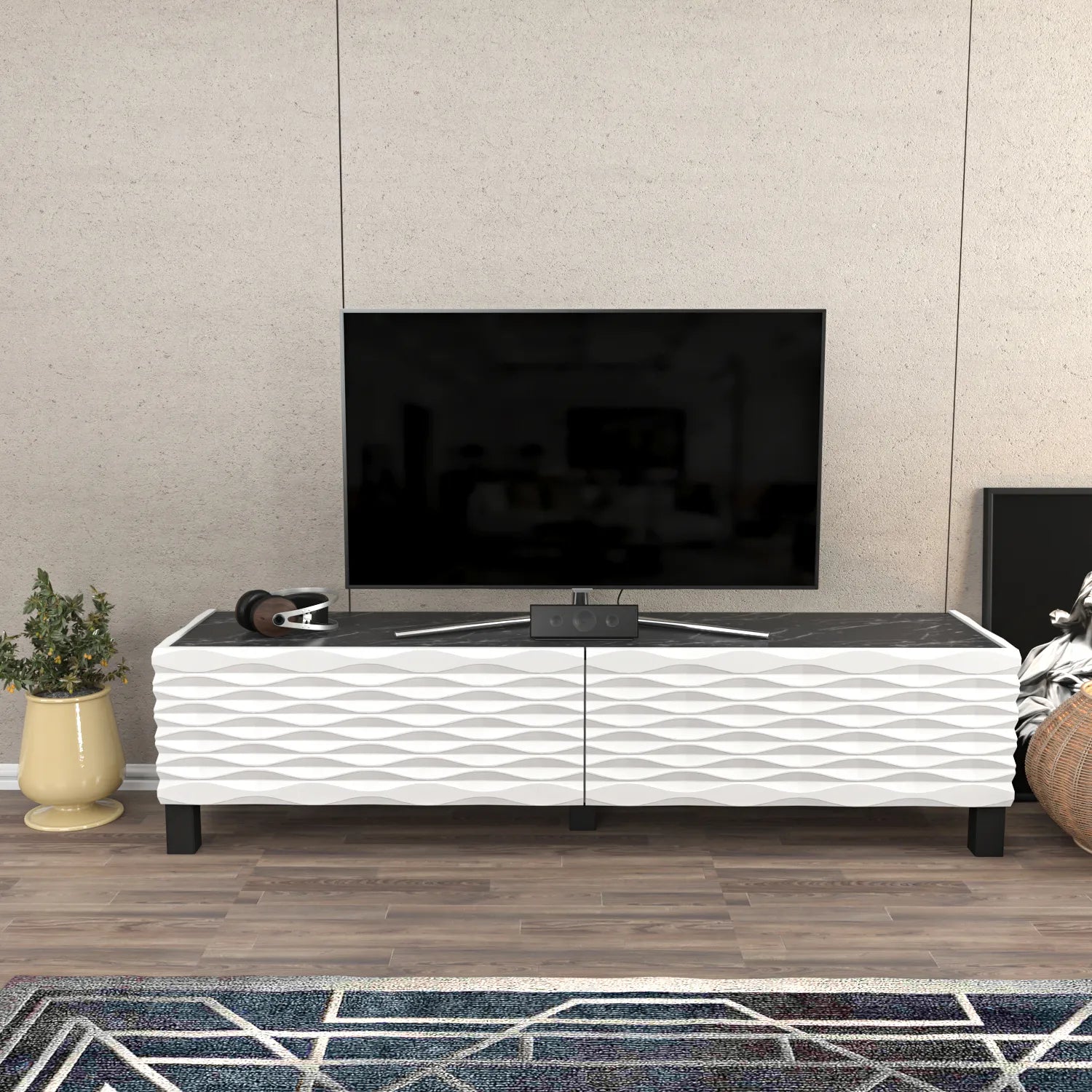 Lerze 59 inch Wide TV Stand Media Console fot TVs up to 65 inch