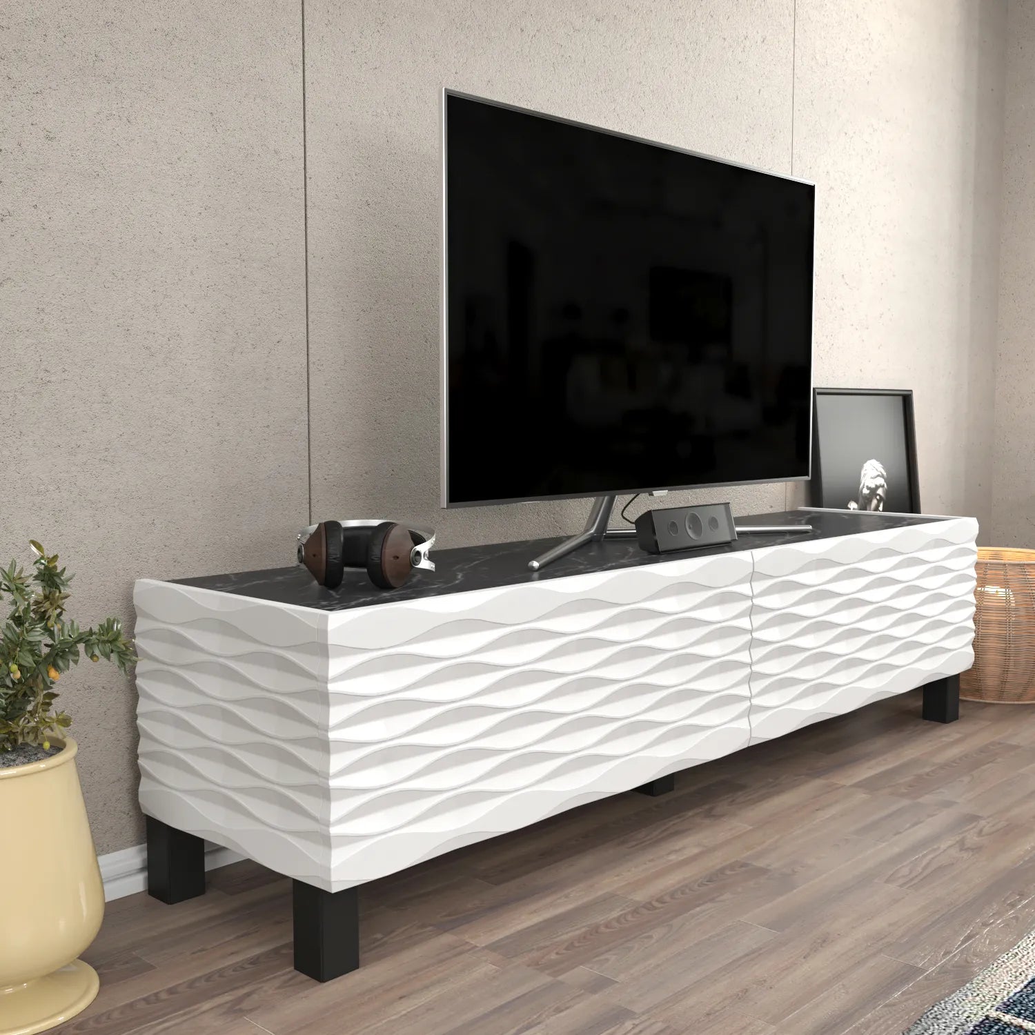 Lerze 59 inch Wide TV Stand Media Console fot TVs up to 65 inch