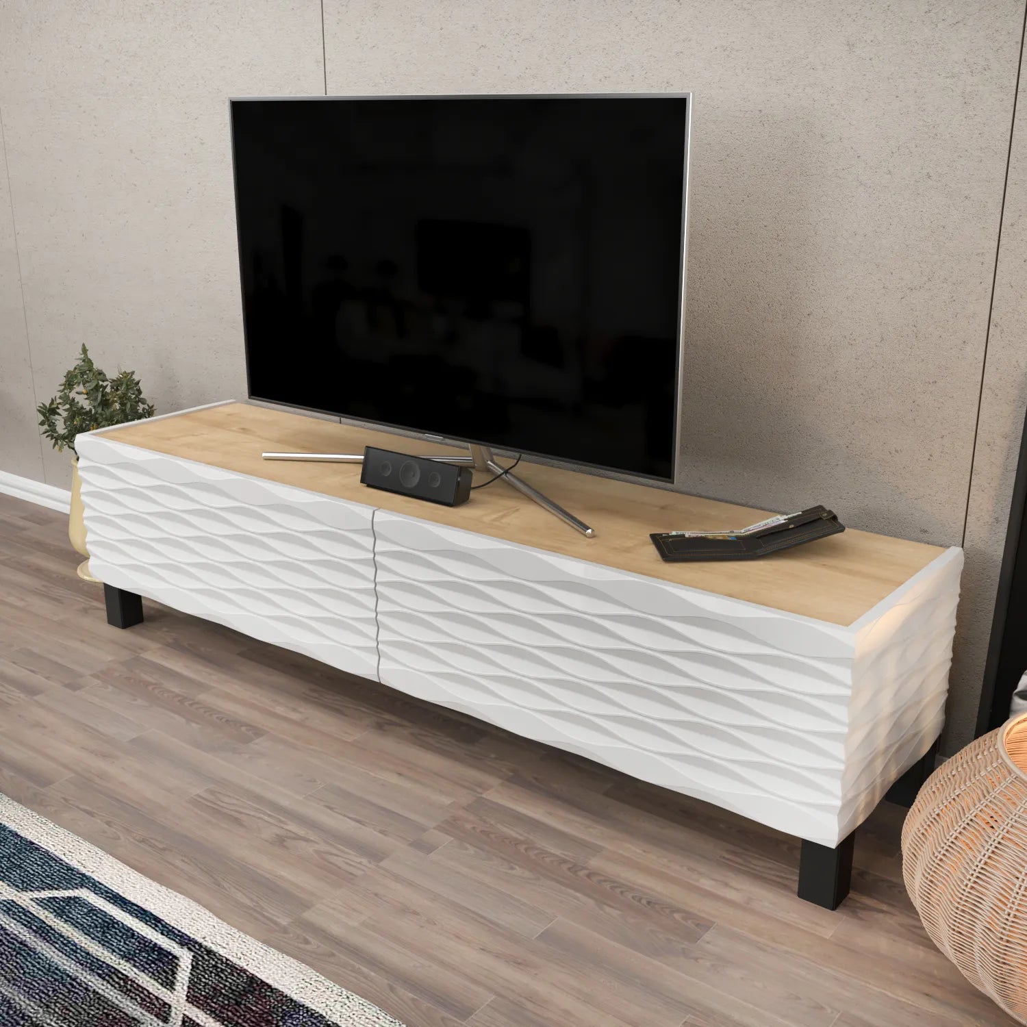 Lerze 59 inch Wide TV Stand Media Console fot TVs up to 65 inch