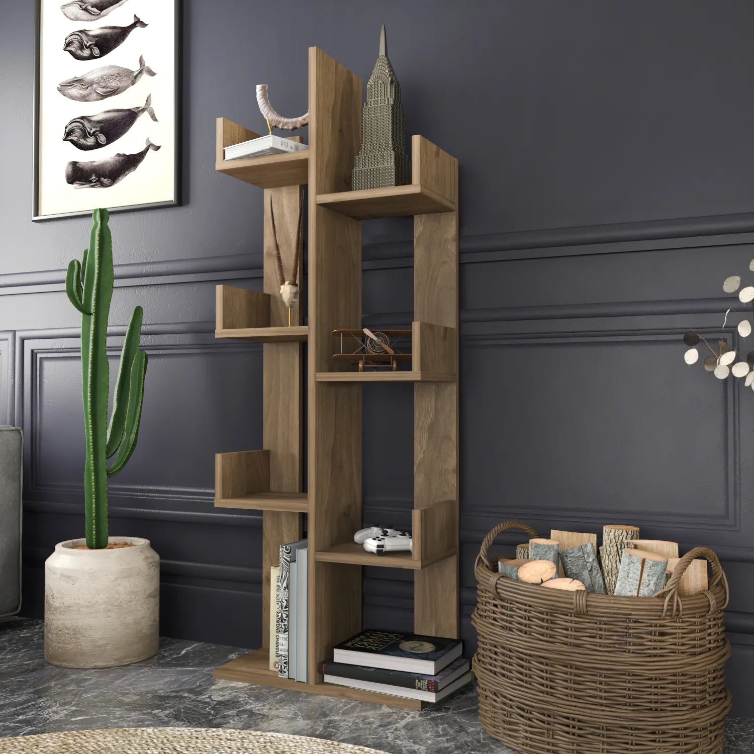 Luisa 54 in Tall Modern Tree Style Bookshelf