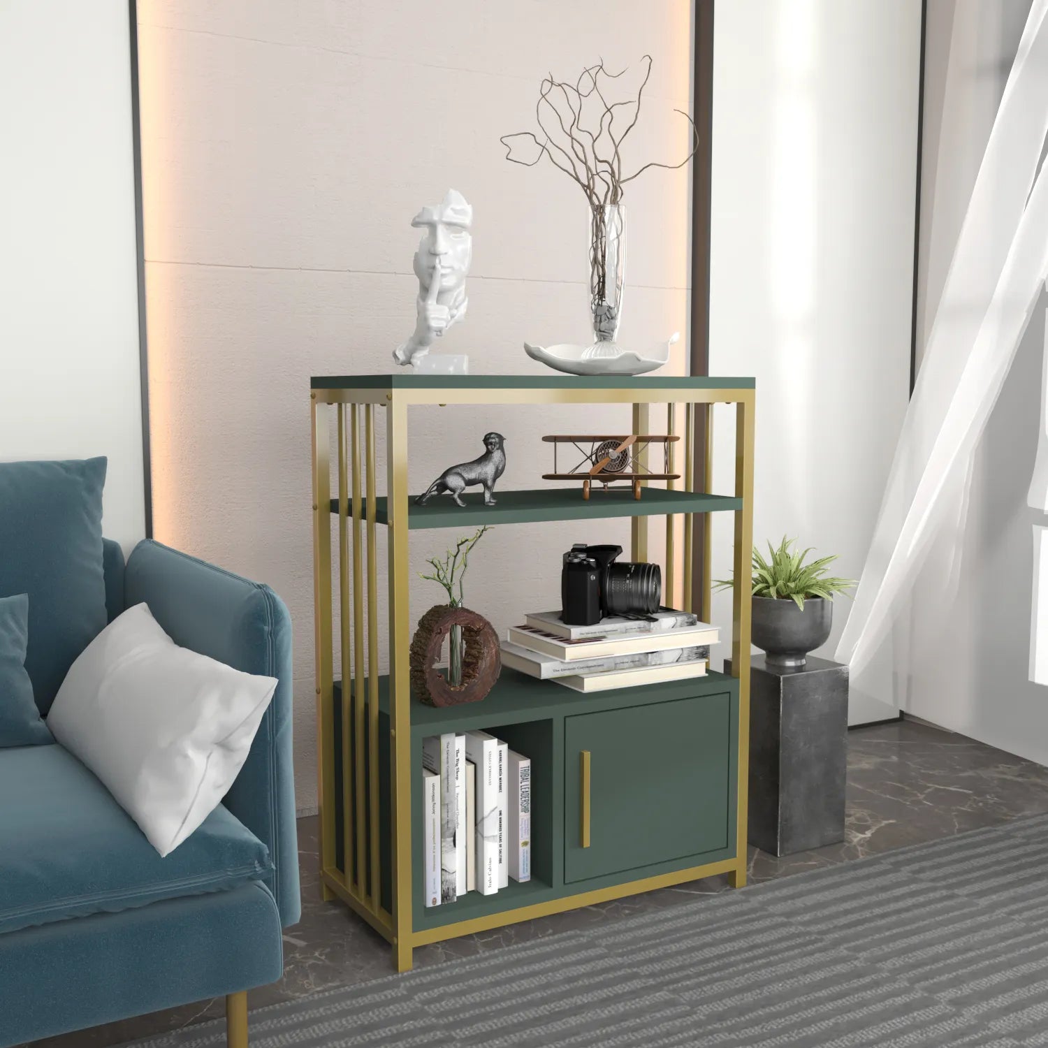 Letos 32" Tall Metal Wood Bookcase