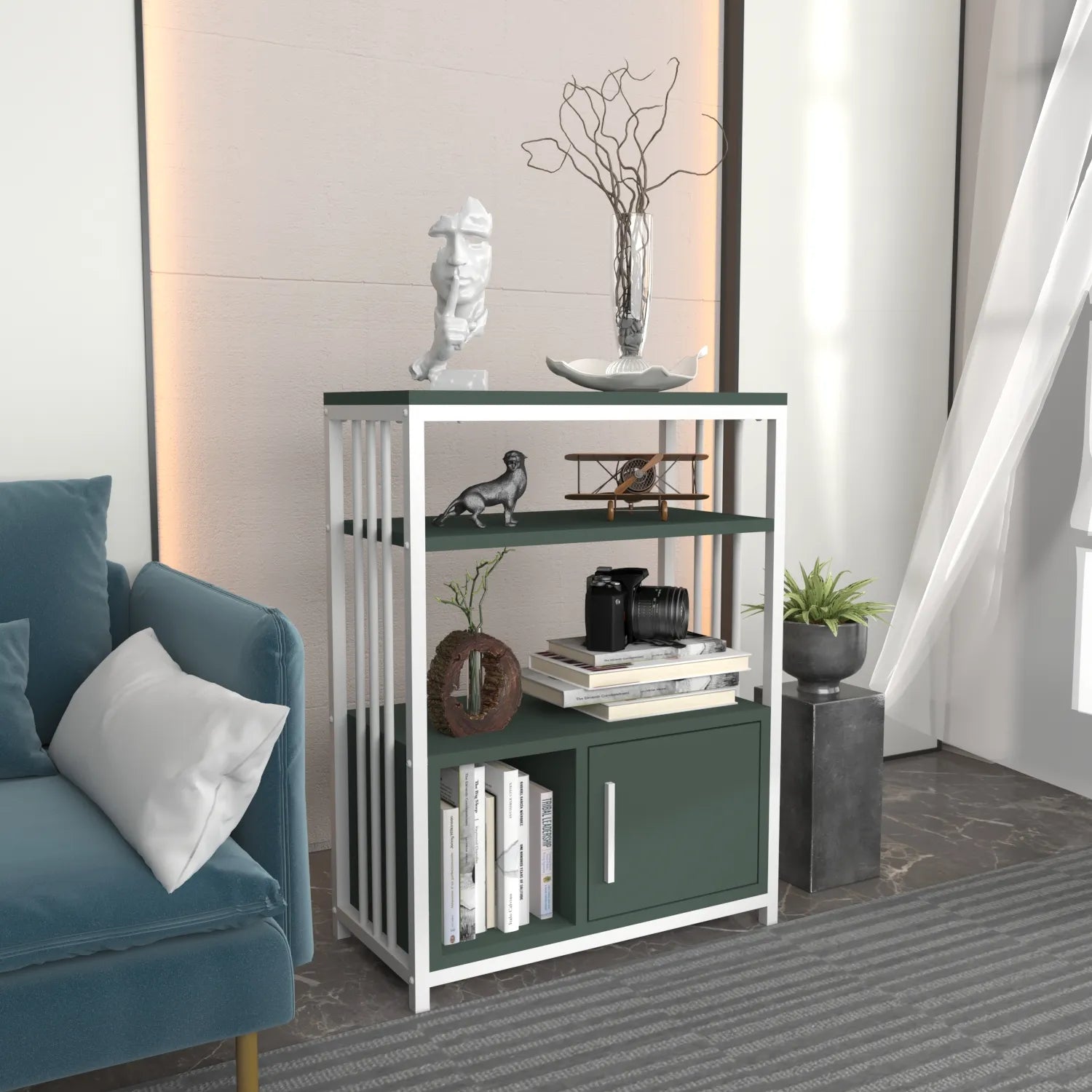 Letos 32" Tall Metal Wood Bookcase