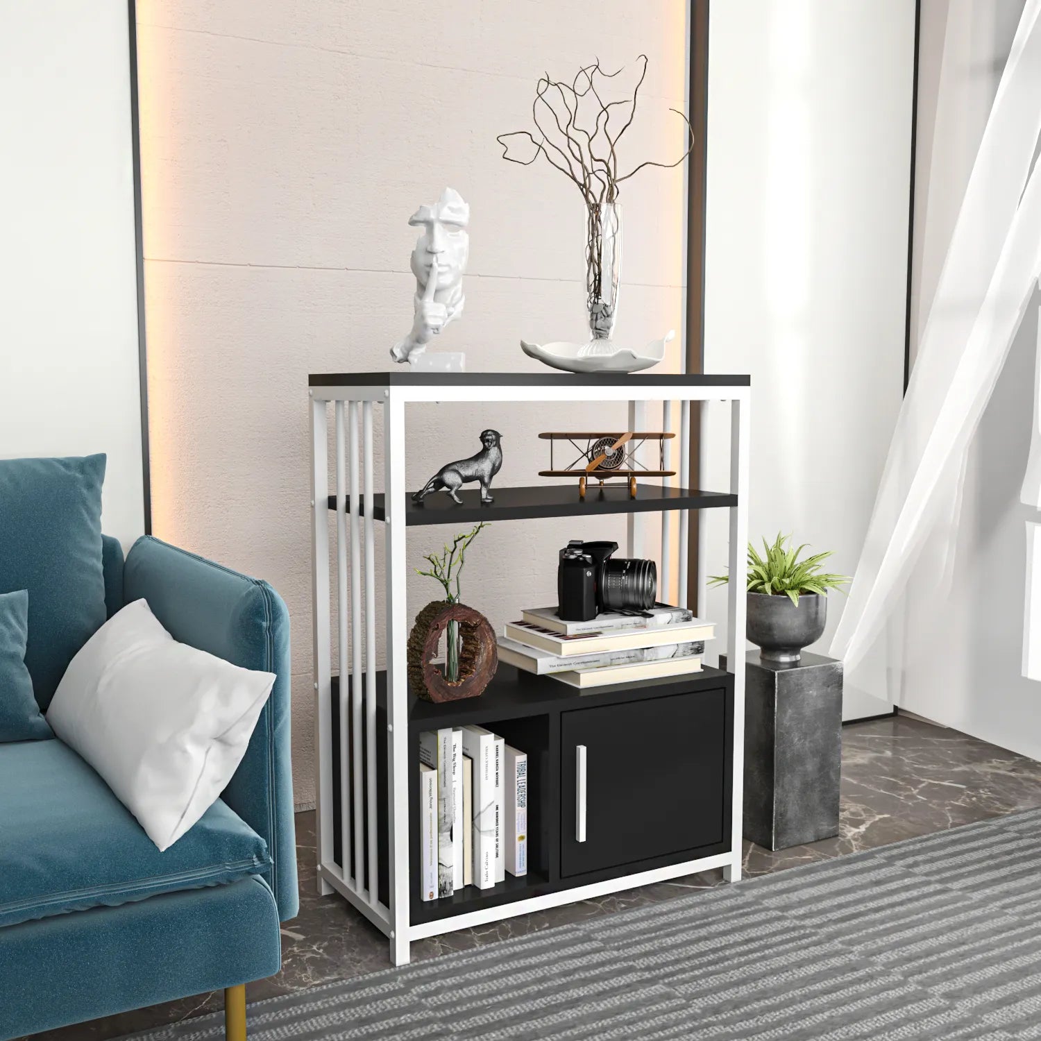 Letos 32" Tall Metal Wood Bookcase