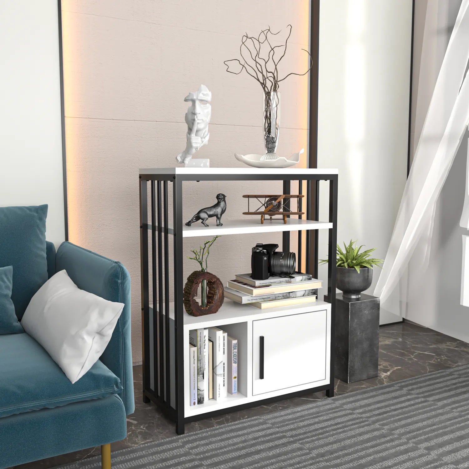 Letos 32" Tall Metal Wood Bookcase