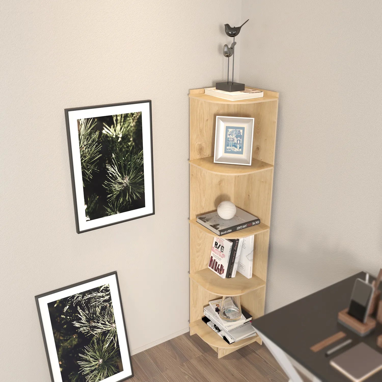 Liva 54" Tall MDF Corner Bookcase | Bookshelf | Display Unit