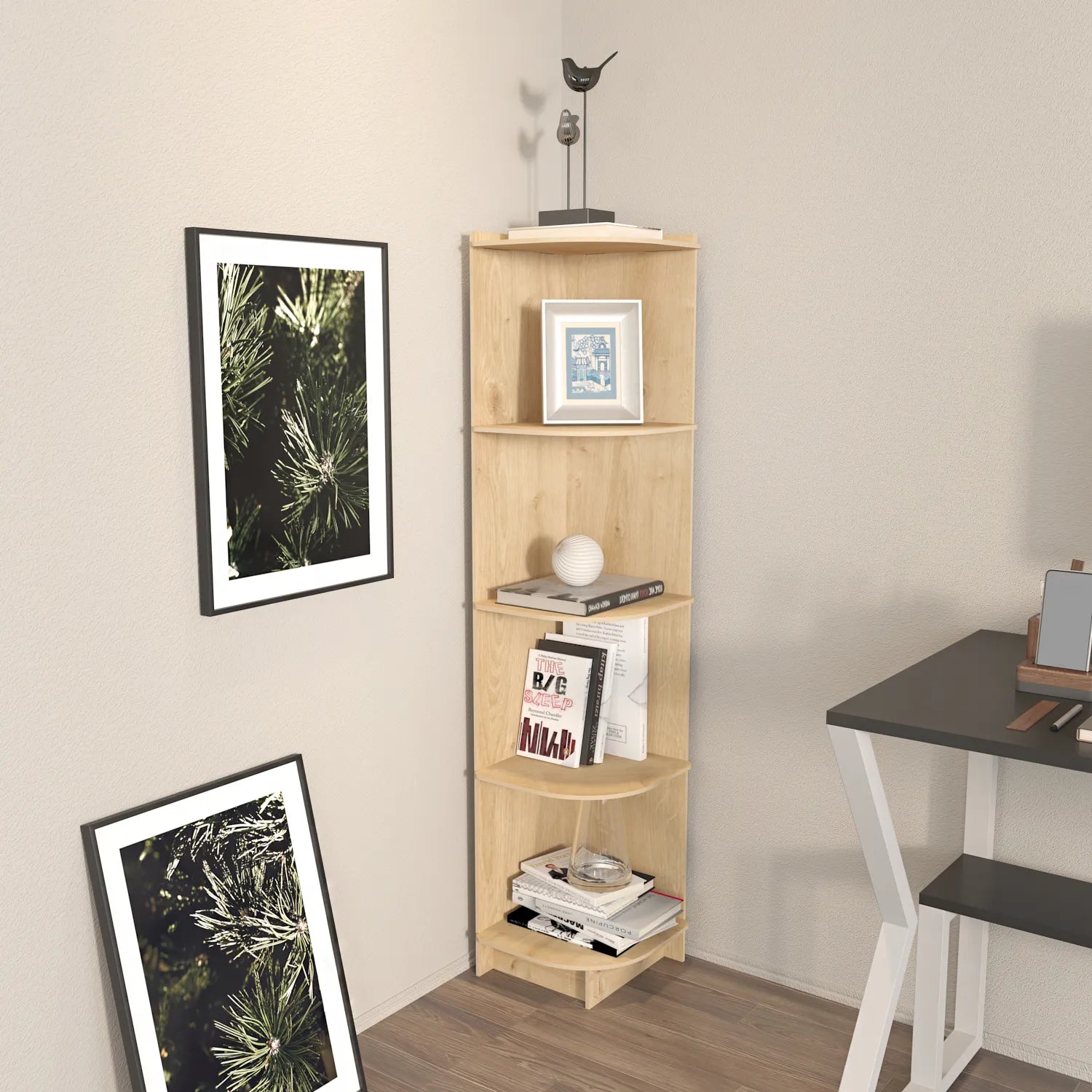 Liva 54" Tall MDF Corner Bookcase | Bookshelf | Display Unit