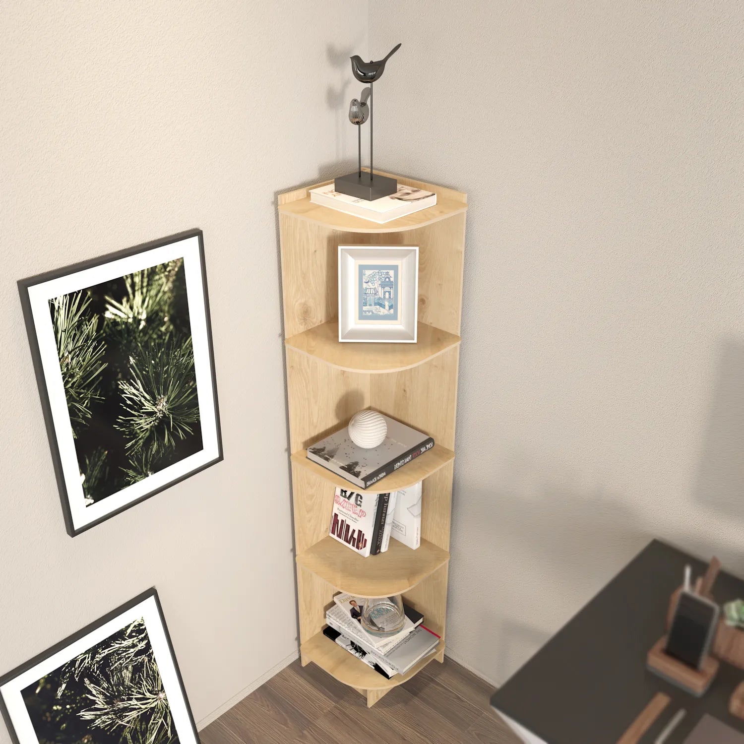 Liva 54" Tall MDF Corner Bookcase | Bookshelf | Display Unit