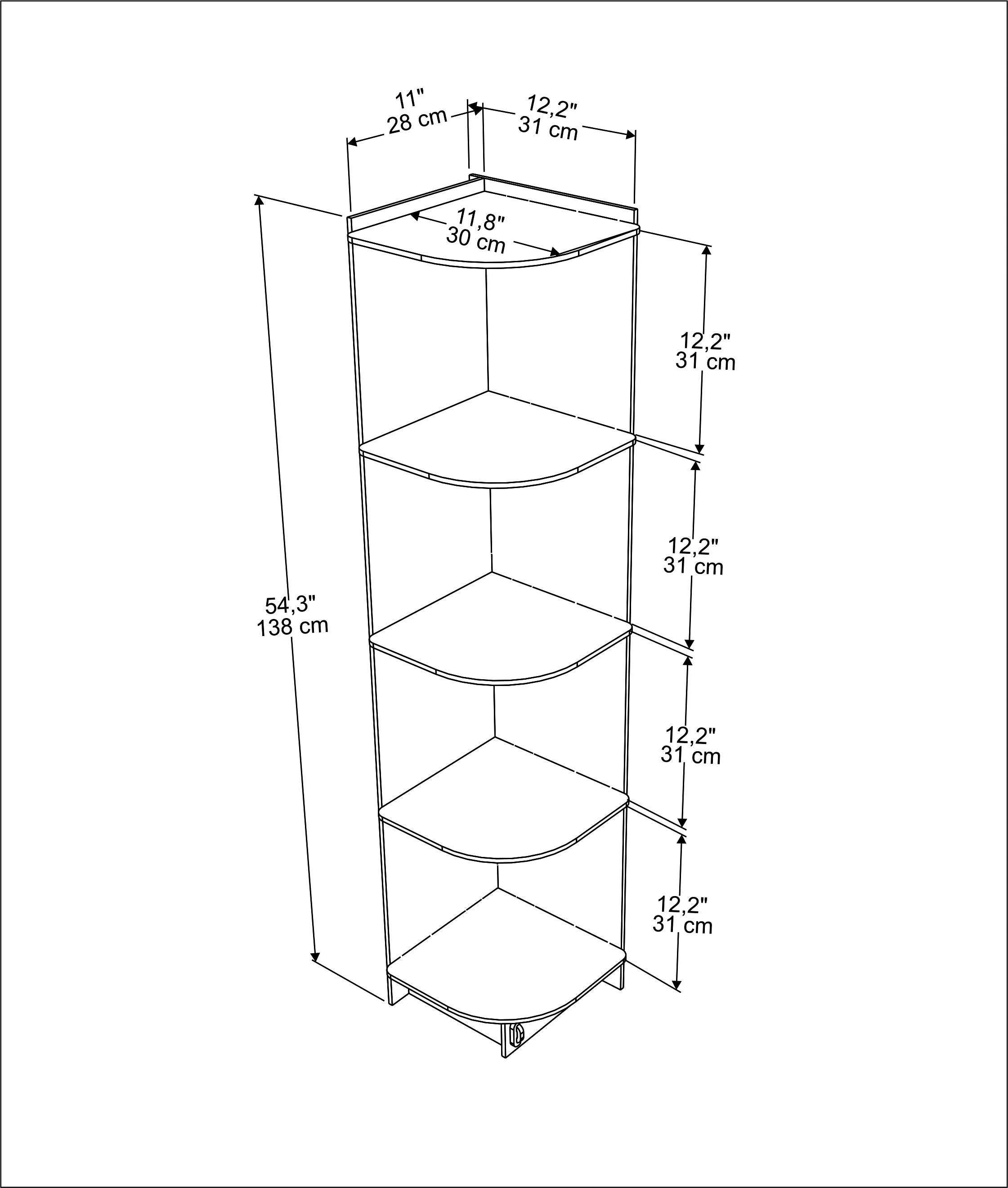 Liva 54 Tall MDF Corner Bookcase | Bookshelf | Display Unit