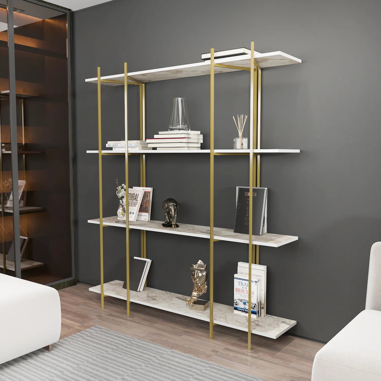 Moss 71" Tall Metal Wood Bookcase | Bookshelf | Display Unit