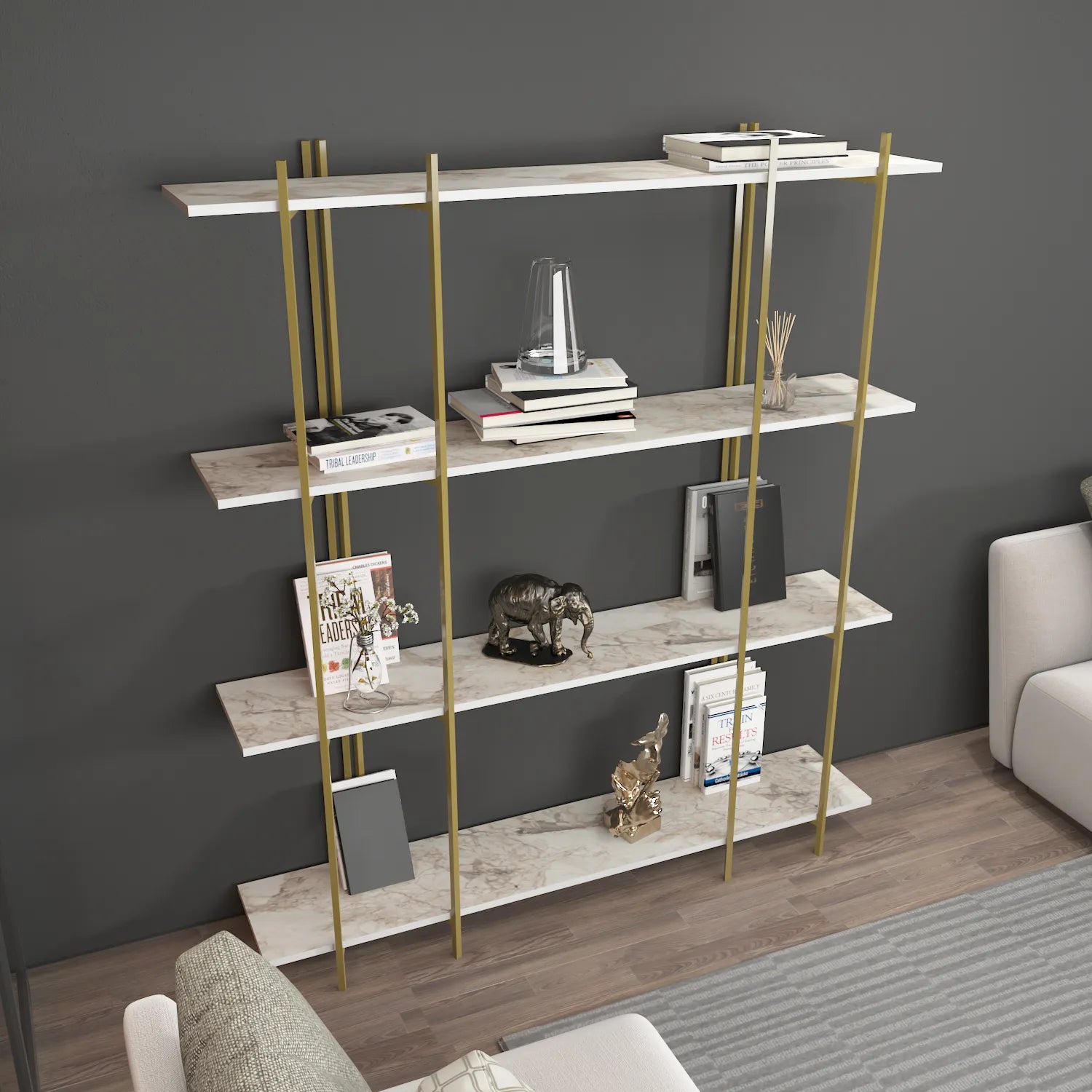 Moss 71" Tall Metal Wood Bookcase | Bookshelf | Display Unit