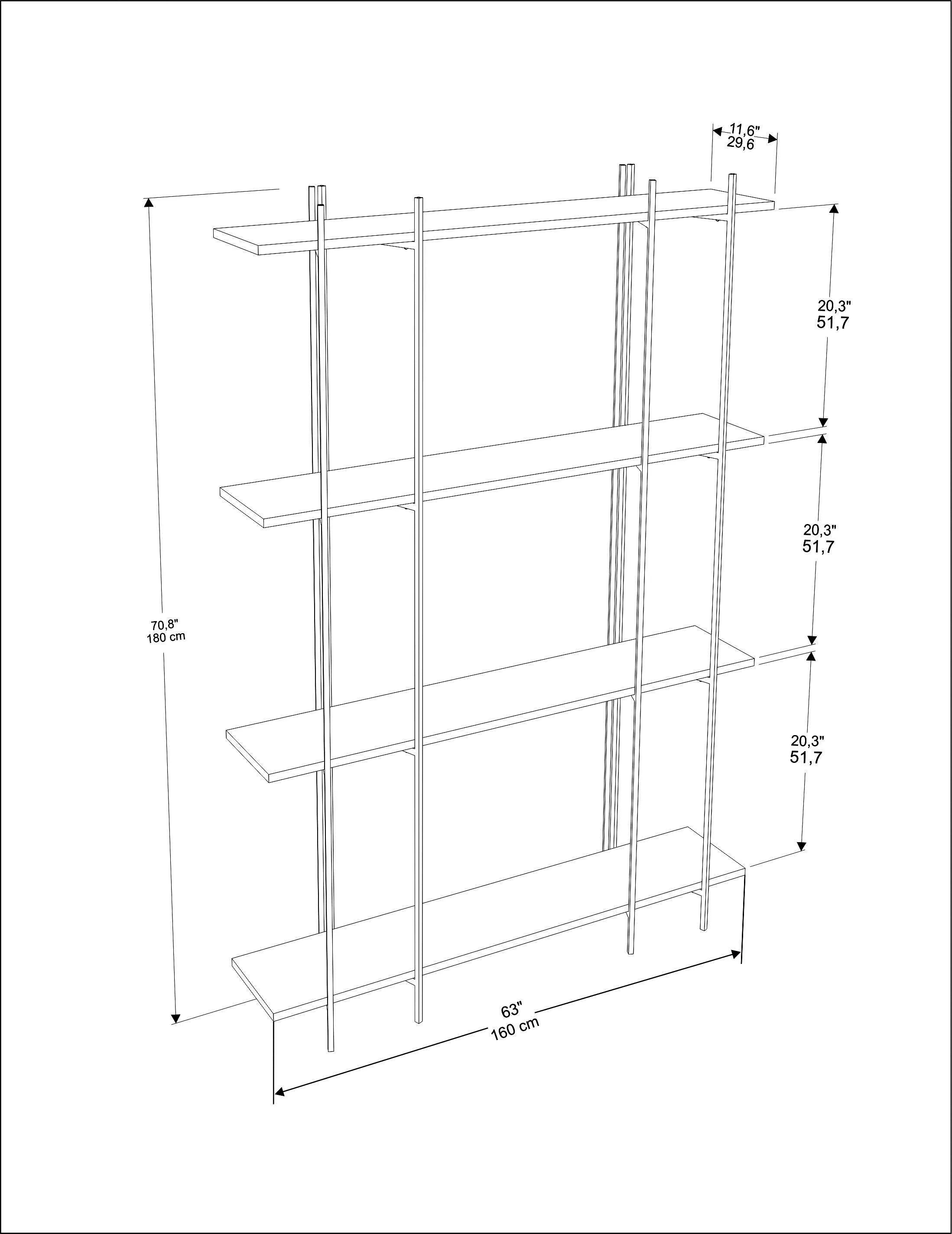 Moss 71" Tall Metal Wood Bookcase | Bookshelf | Display Unit