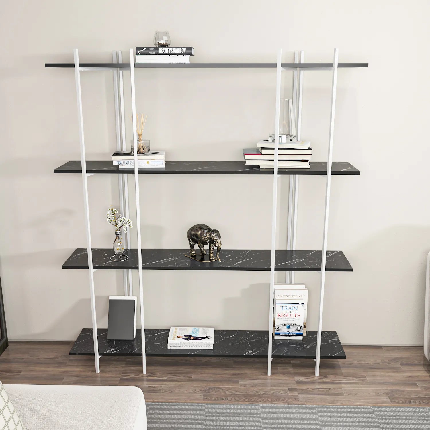 Moss 71" Tall Metal Wood Bookcase | Bookshelf | Display Unit