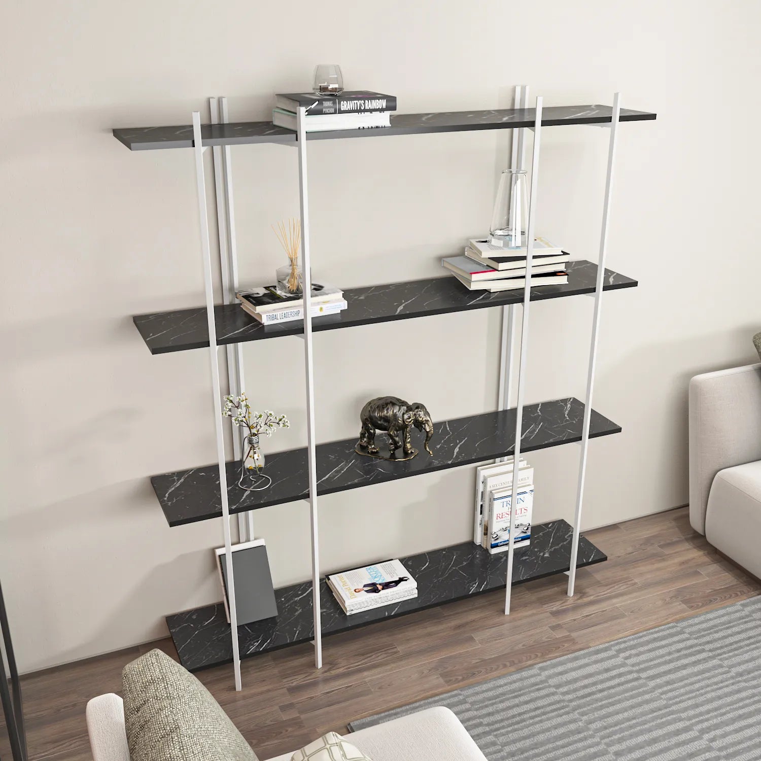 Moss 71" Tall Metal Wood Bookcase | Bookshelf | Display Unit