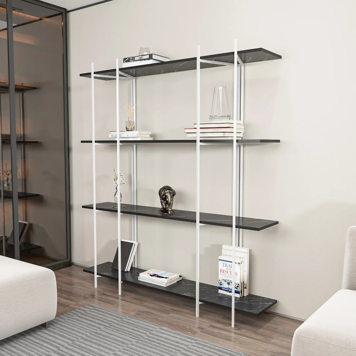 Moss 71" Tall Metal Wood Bookcase | Bookshelf | Display Unit