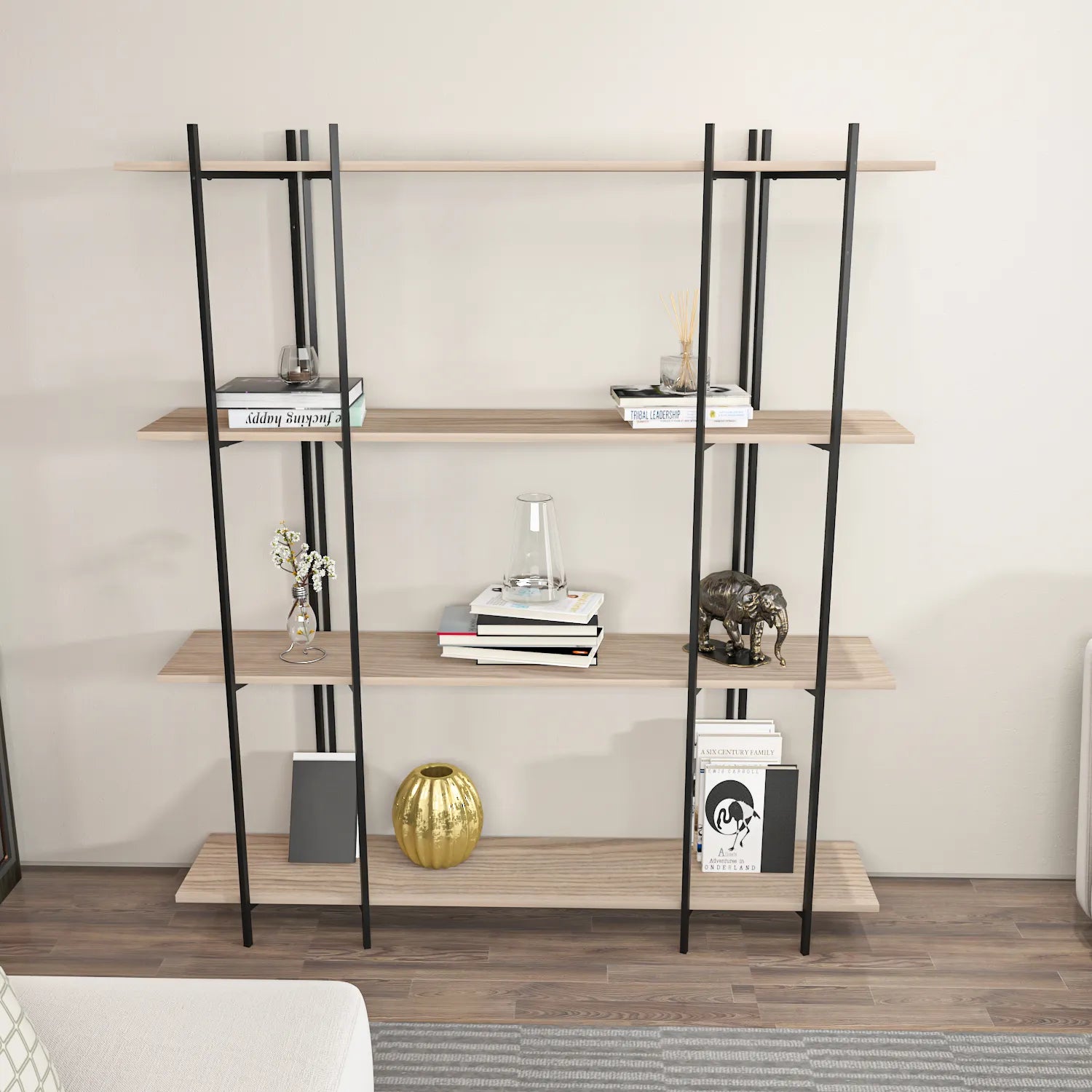 Moss 71" Tall Metal Wood Bookcase | Bookshelf | Display Unit