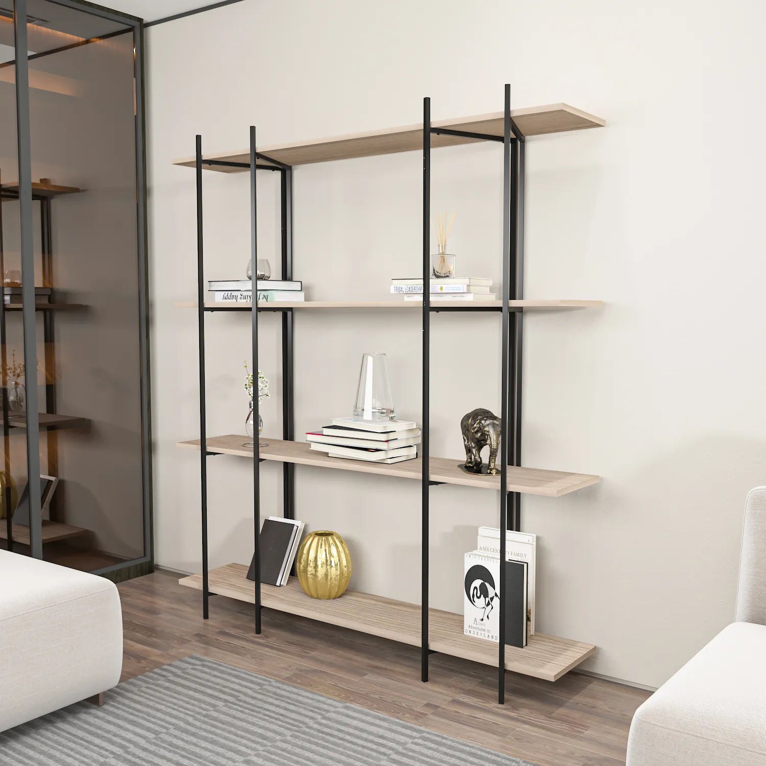 Moss 71" Tall Metal Wood Bookcase | Bookshelf | Display Unit