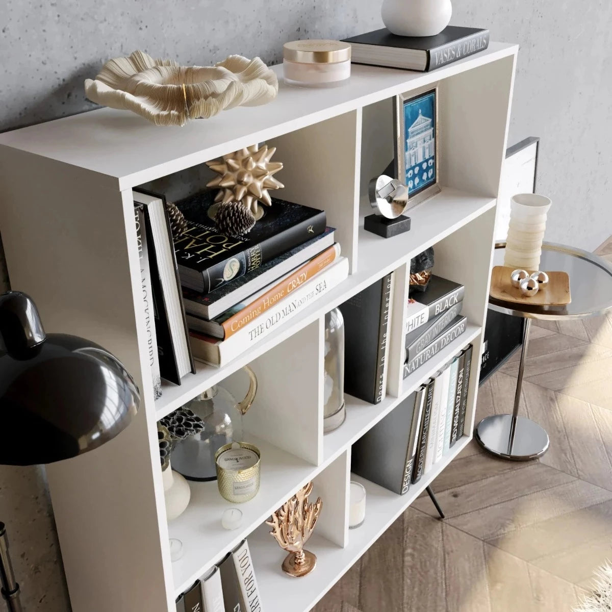 mistico bookcase white from angle