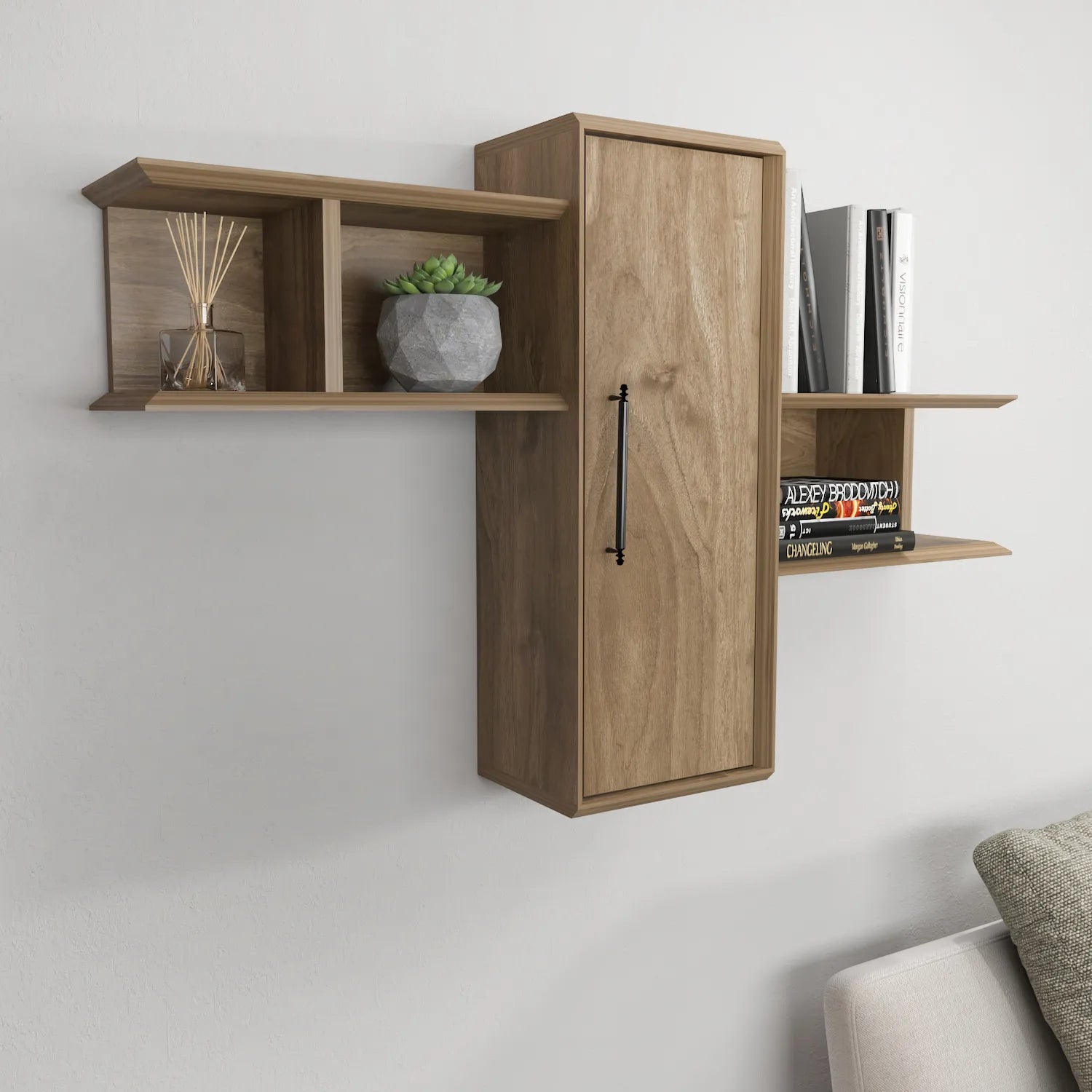 Olida Wall Shelf - Modern Design | 2 Shelves and Cabinet for Storage