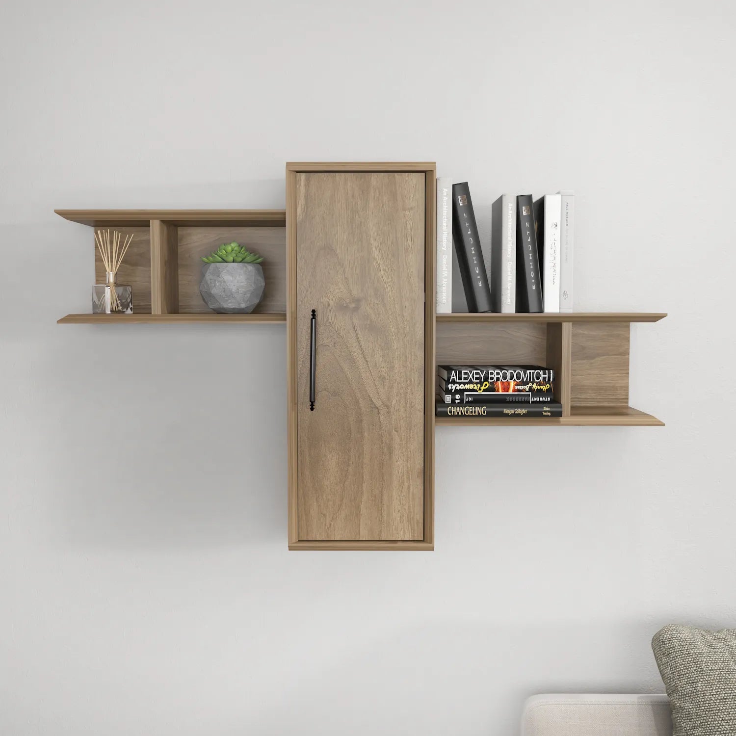 Olida Wall Shelf - Modern Design | 2 Shelves and Cabinet for Storage