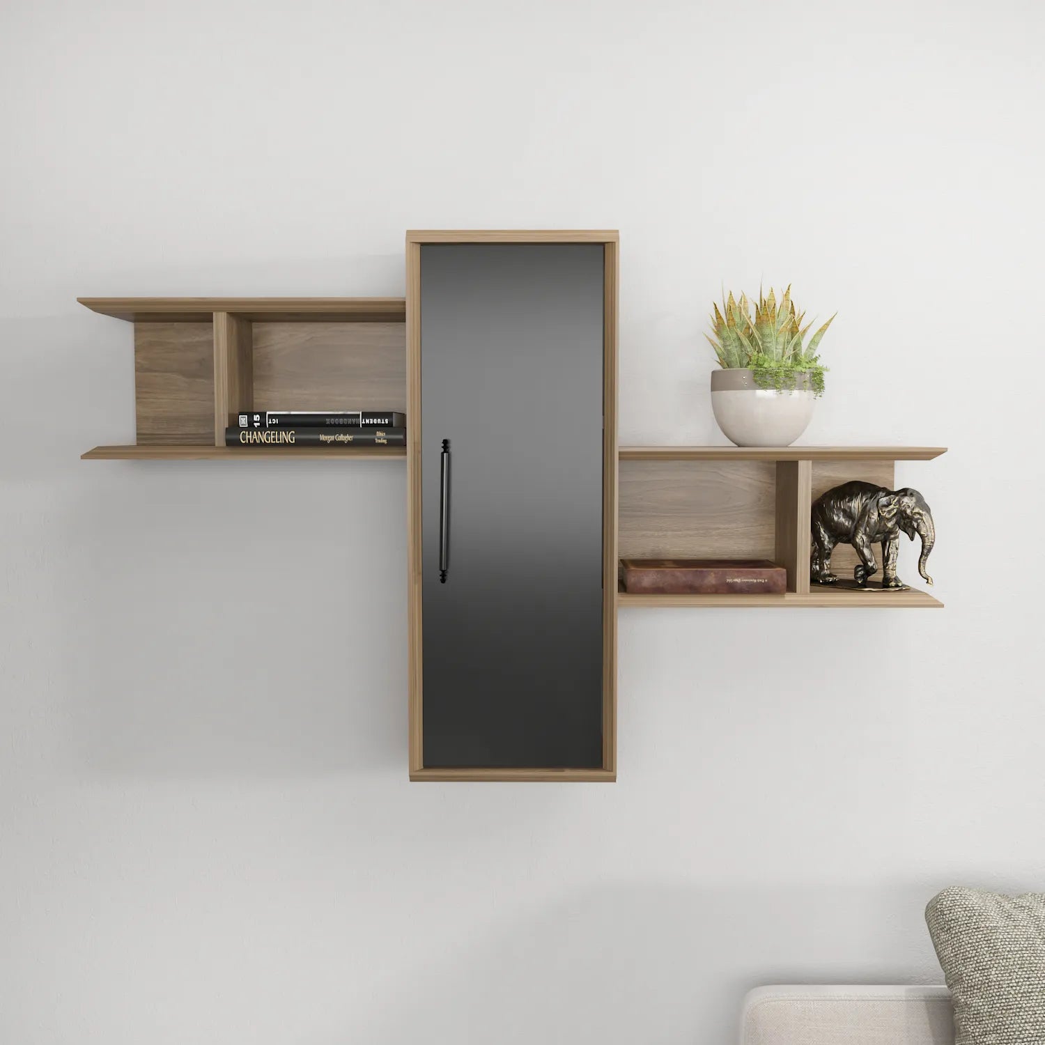 Olida Wall Shelf - Modern Design | 2 Shelves and Cabinet for Storage