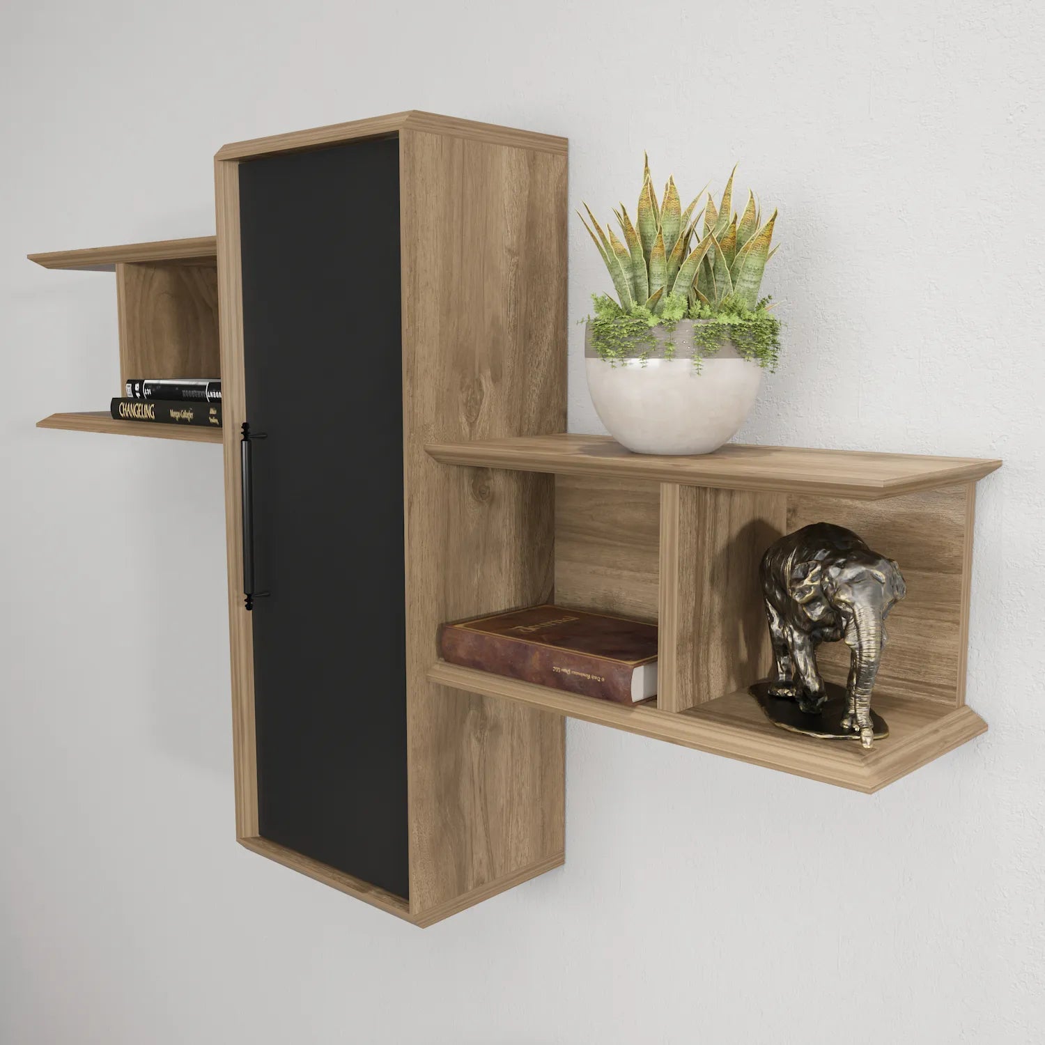 Olida Wall Shelf - Modern Design | 2 Shelves and Cabinet for Storage