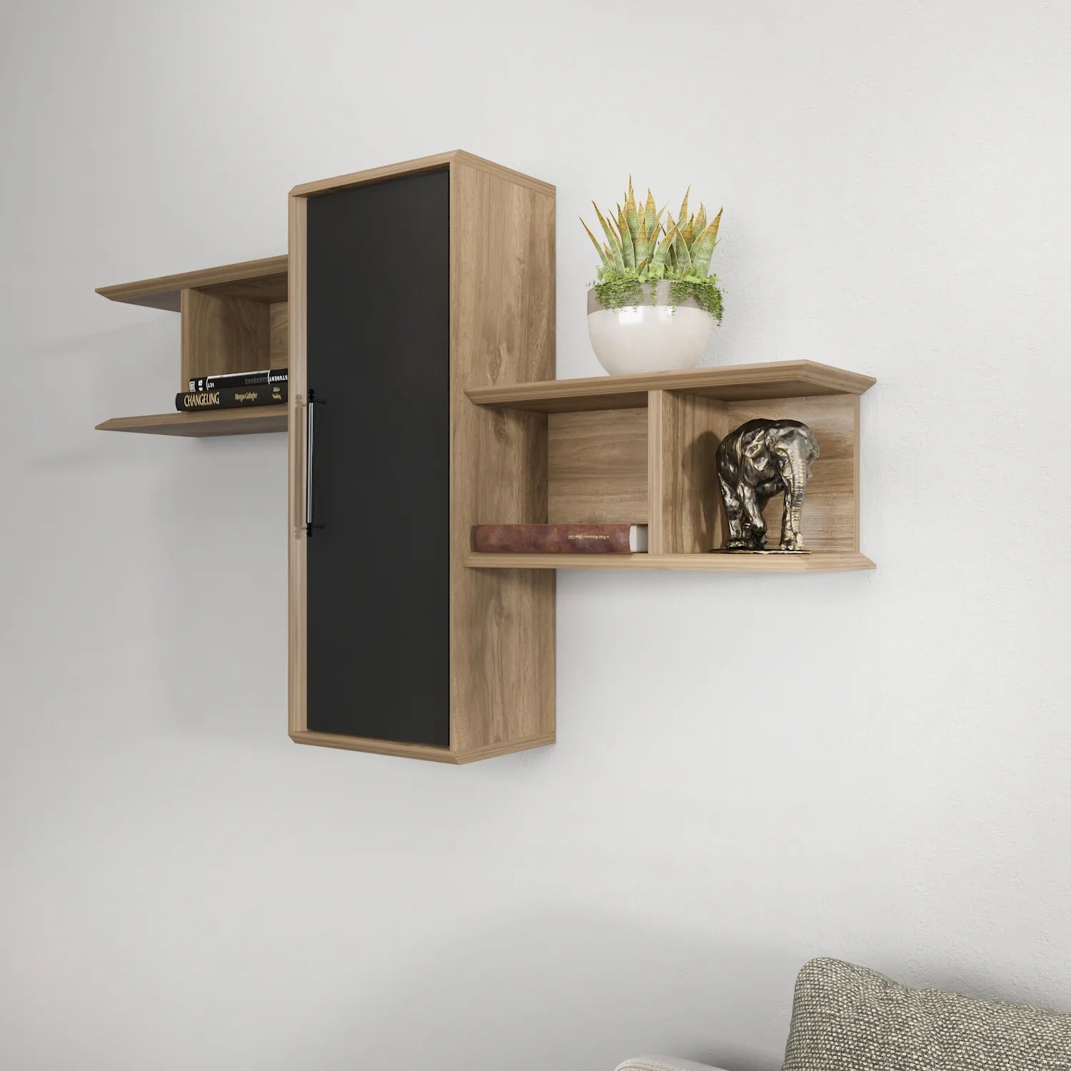 Olida Wall Shelf - Modern Design | 2 Shelves and Cabinet for Storage