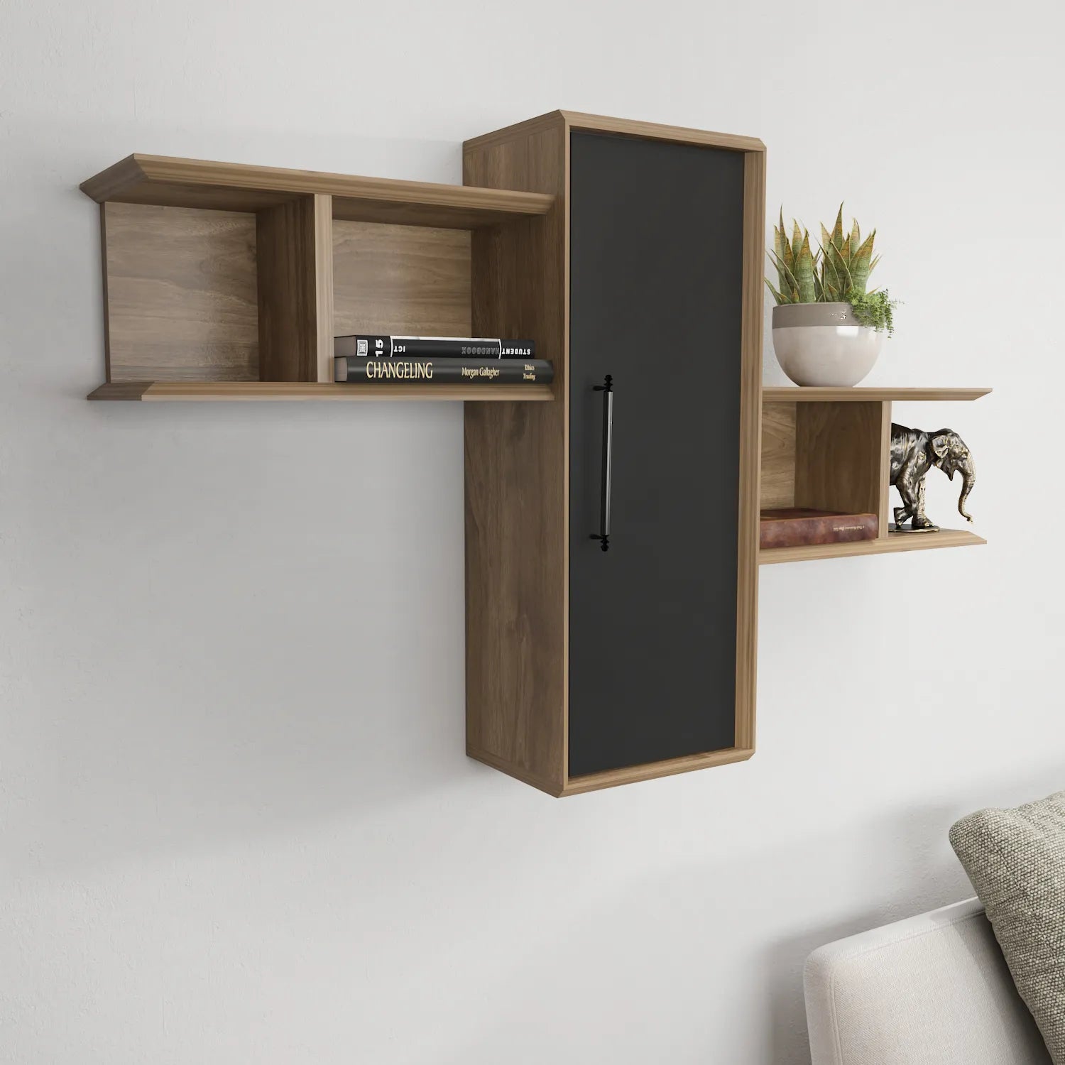 Olida Wall Shelf - Modern Design | 2 Shelves and Cabinet for Storage