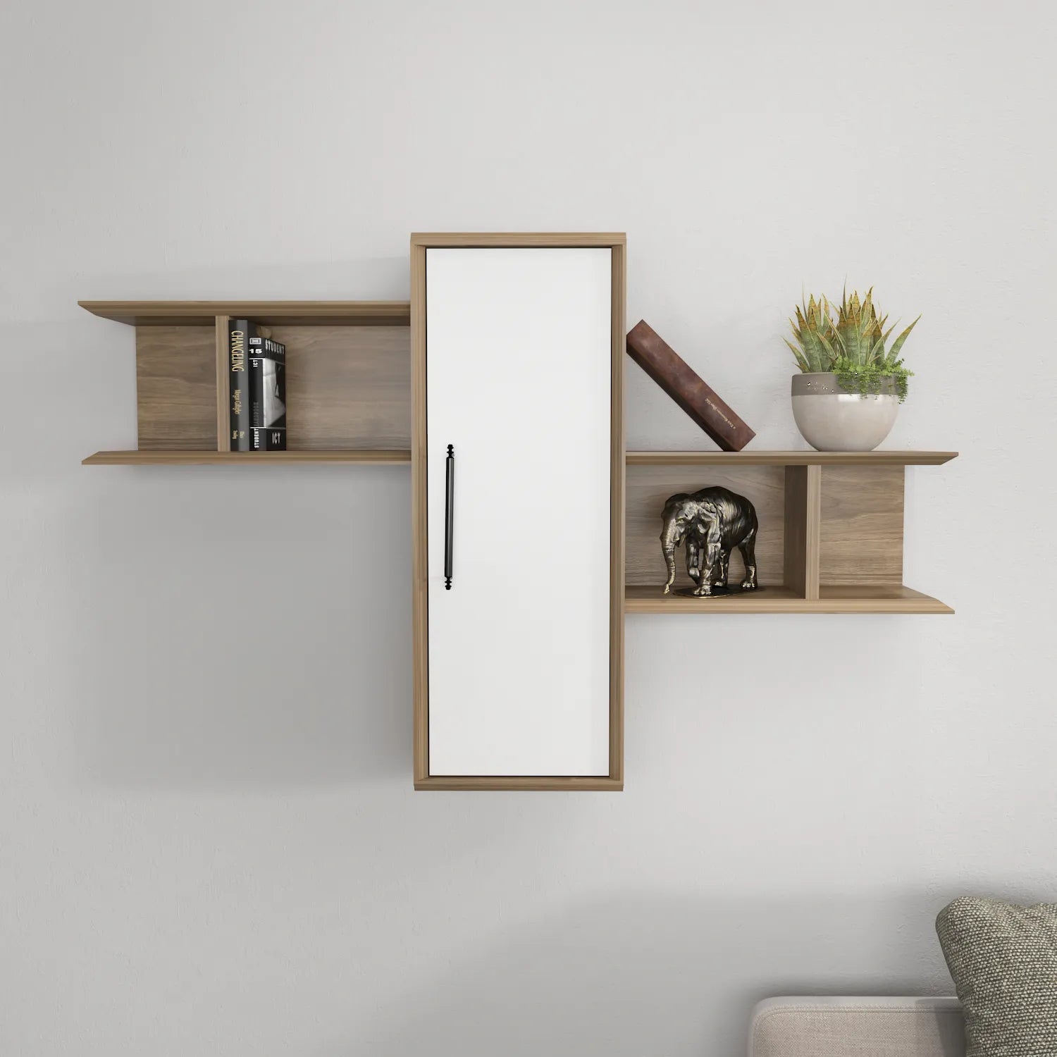 Olida Wall Shelf - Modern Design | 2 Shelves and Cabinet for Storage